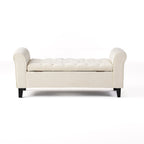 Ivory Fabric Storage Bench With Rolled Arms
