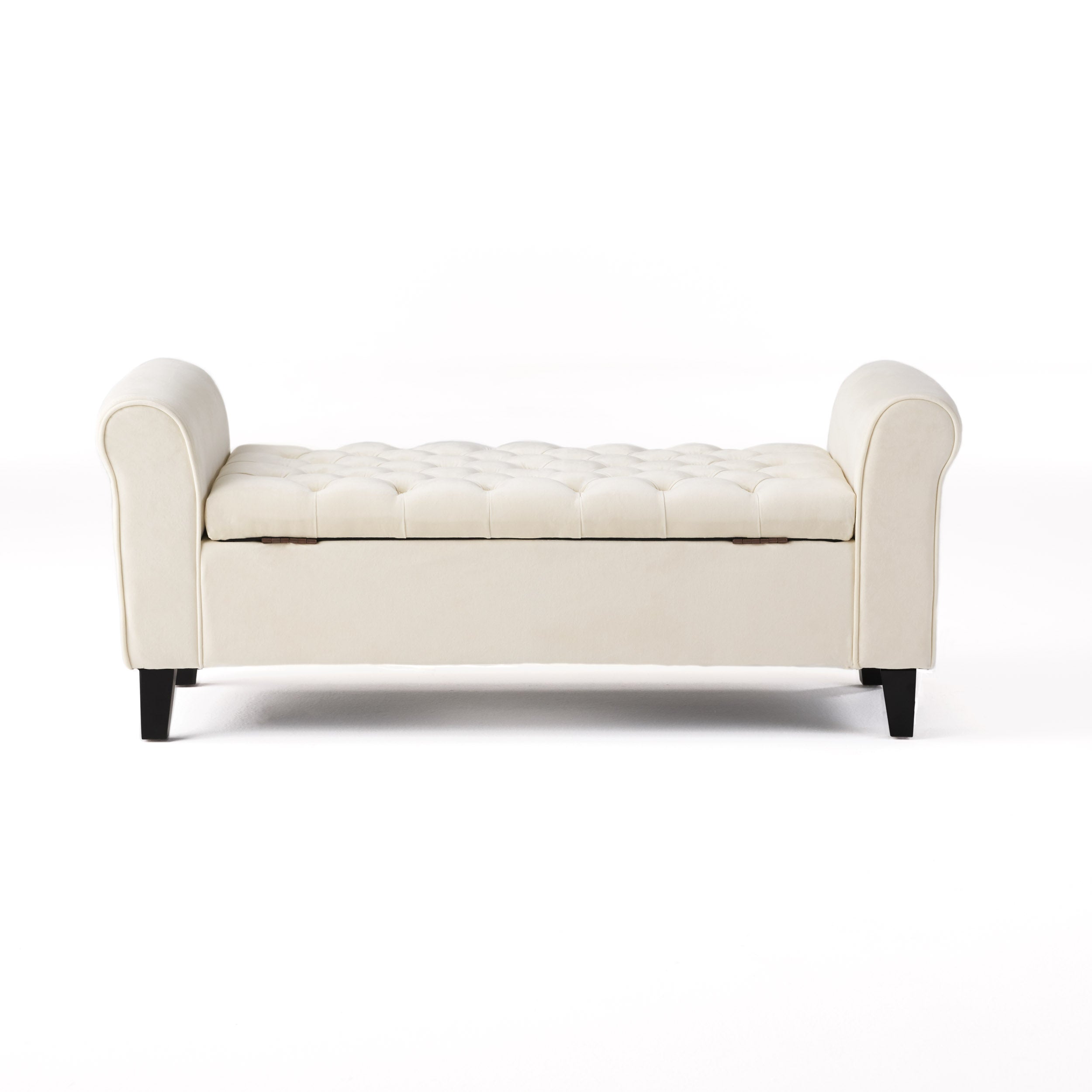 Ivory Fabric Storage Bench With Rolled Arms