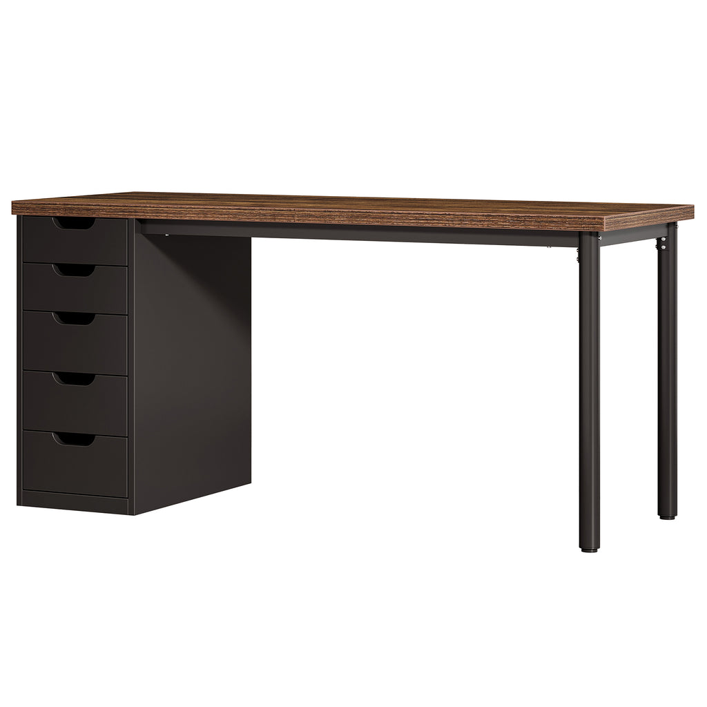 47" Computer Desk with 5 Drawers & Reversible Cabinet, Rustic
