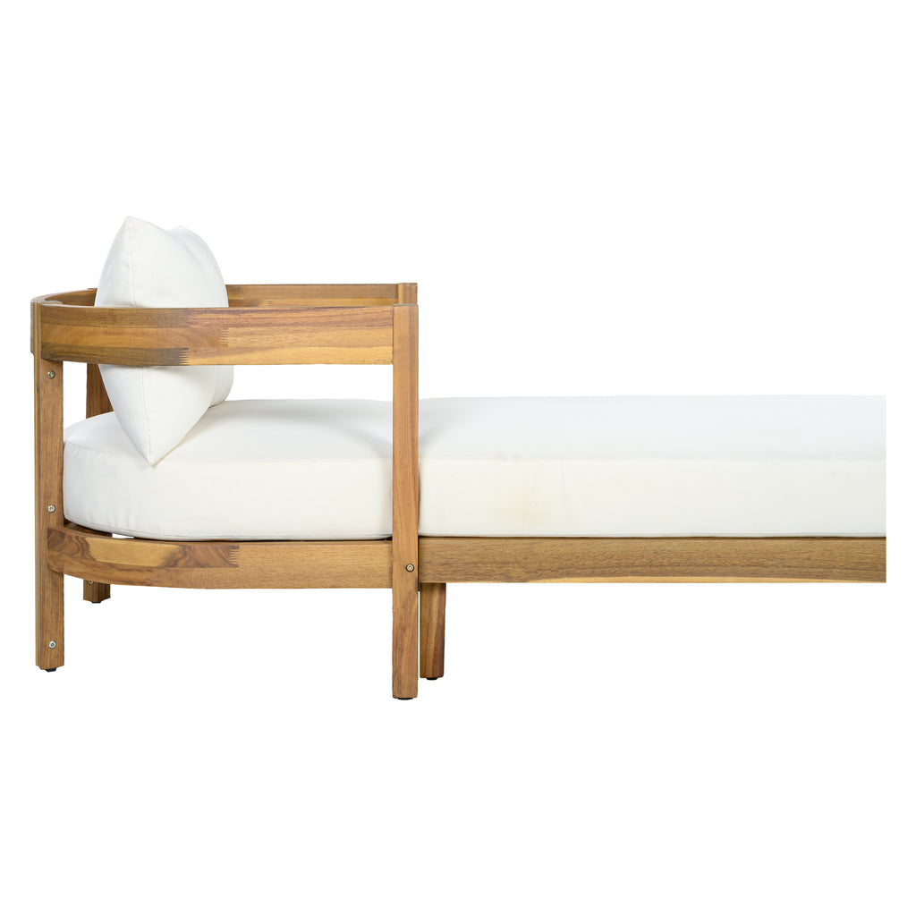 78" Acacia Wood Outdoor Chaise Lounge Chair with Curved Frame