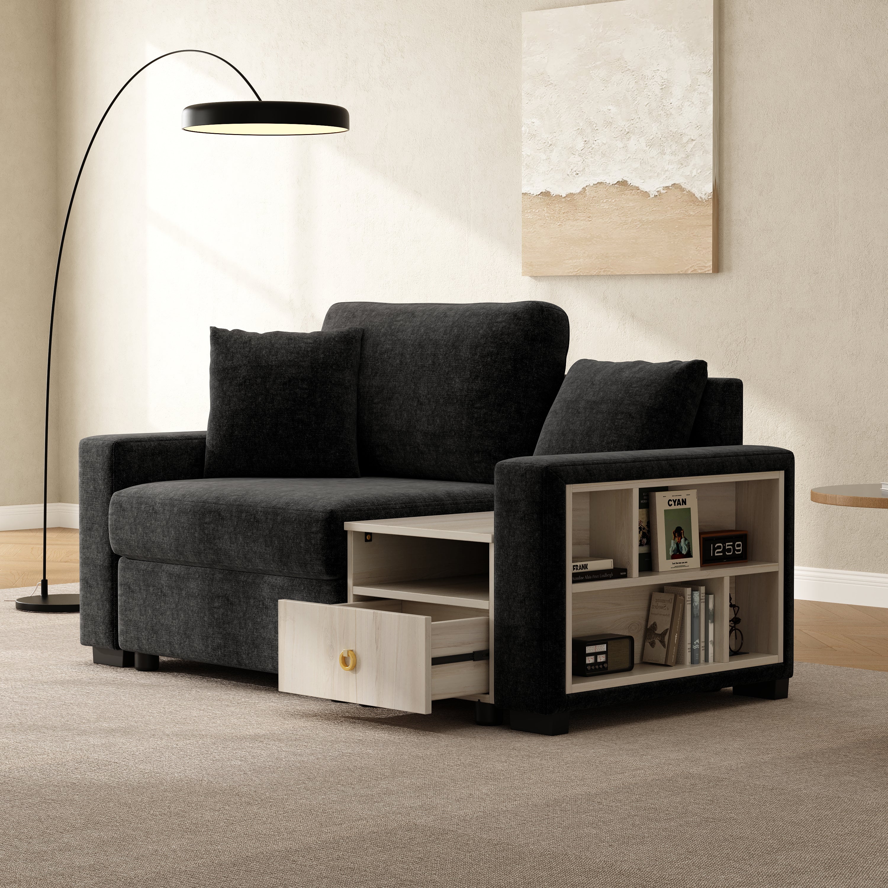 Modern Sofa Couch with Storage Armrest