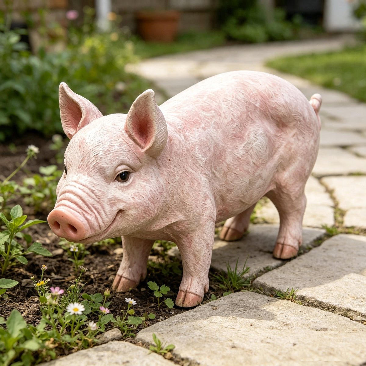 Lifelike Beige Pig Garden Statue