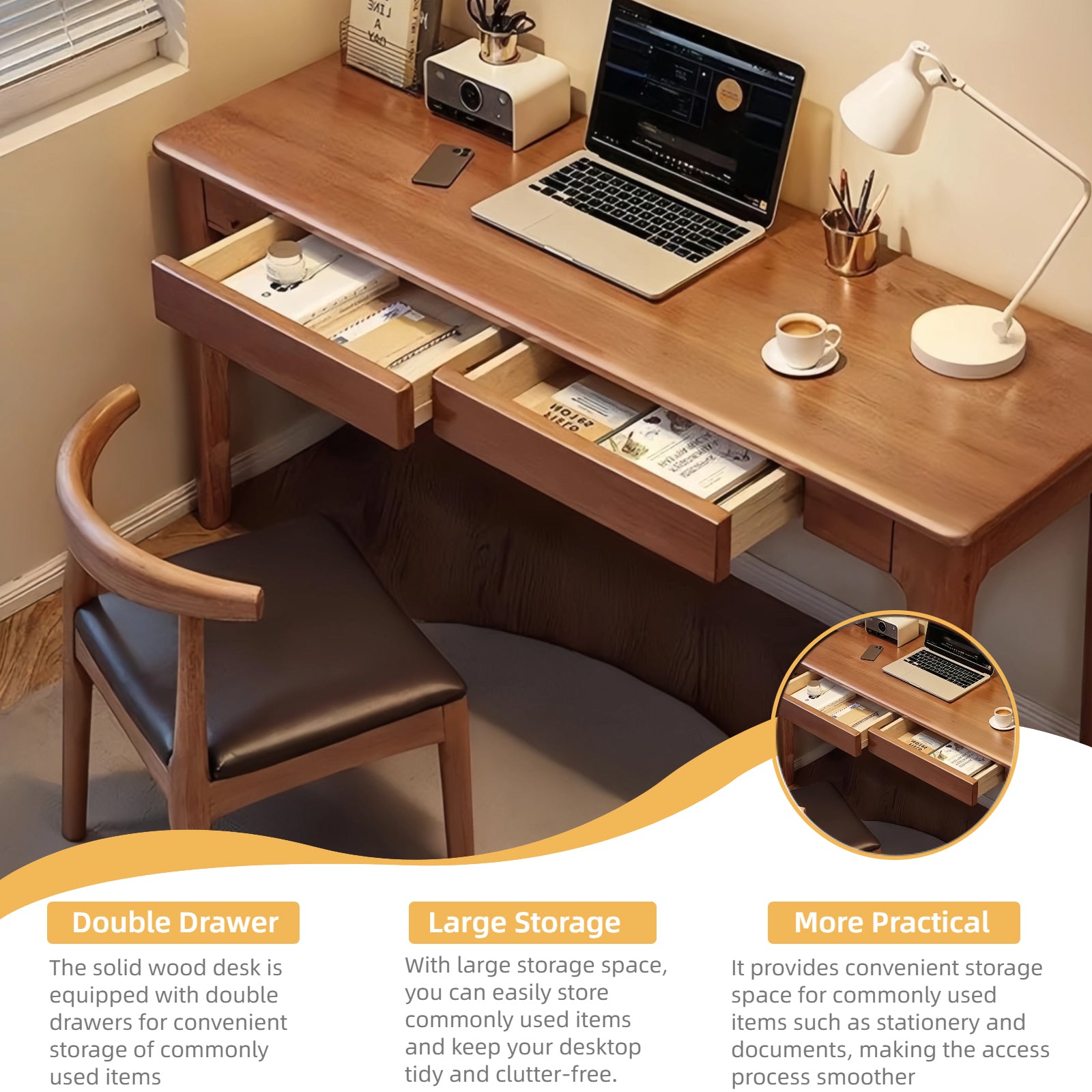 Solid Wood Desk with Drawers