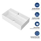 21"x12" Wall-Mounted Rectangular Ceramic Bathroom Sink