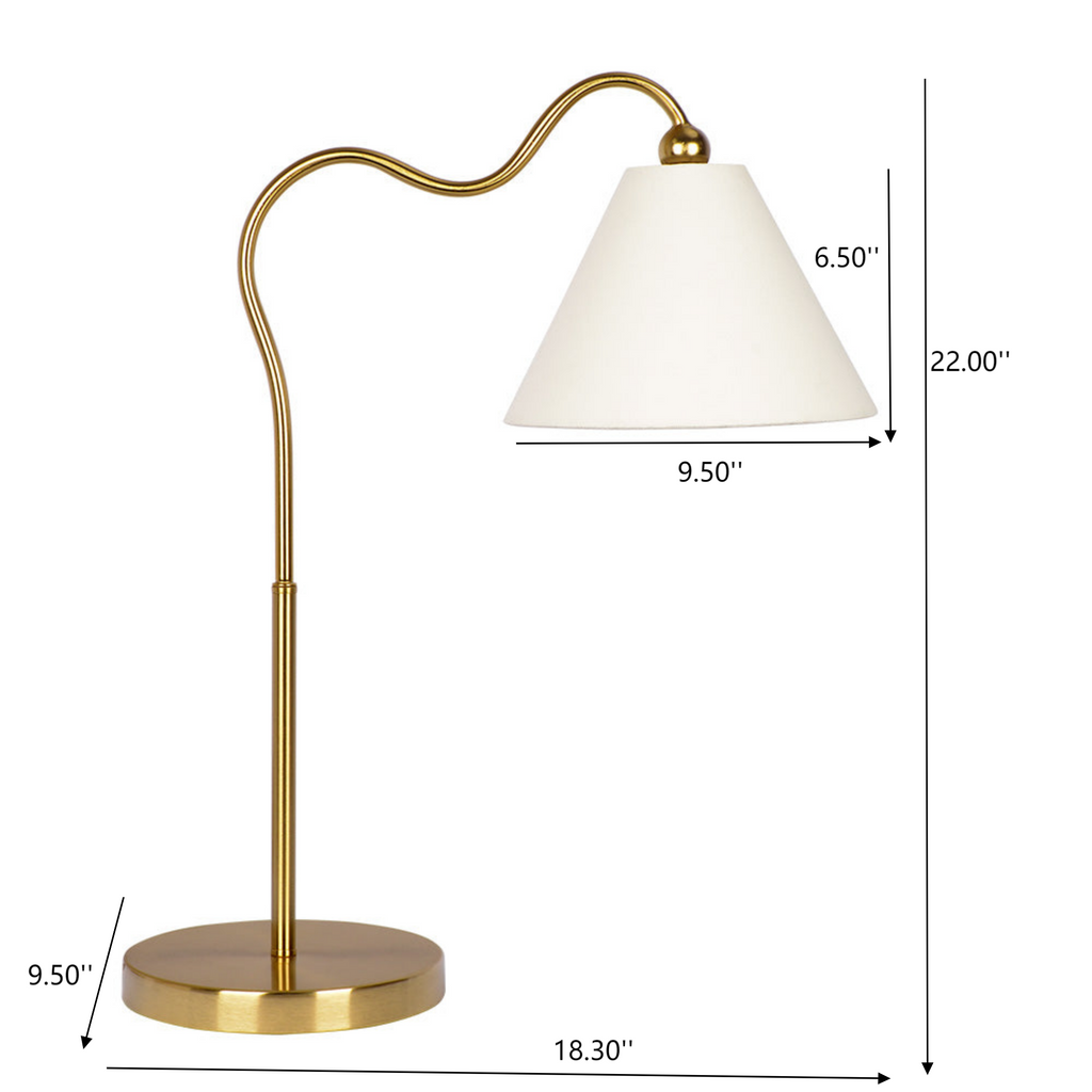 Ornate Brass Ring Base Curved Table Lamp