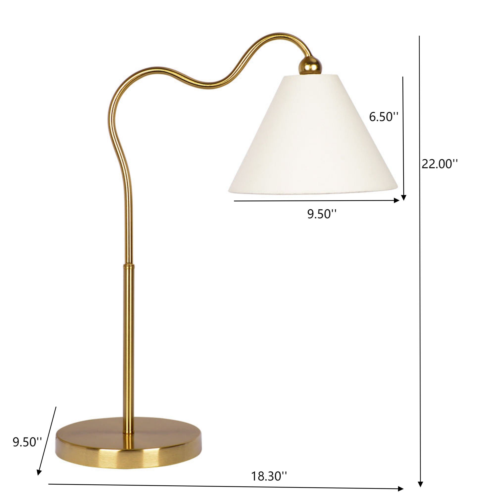 Ornate Brass Ring Base Curved Table Lamp