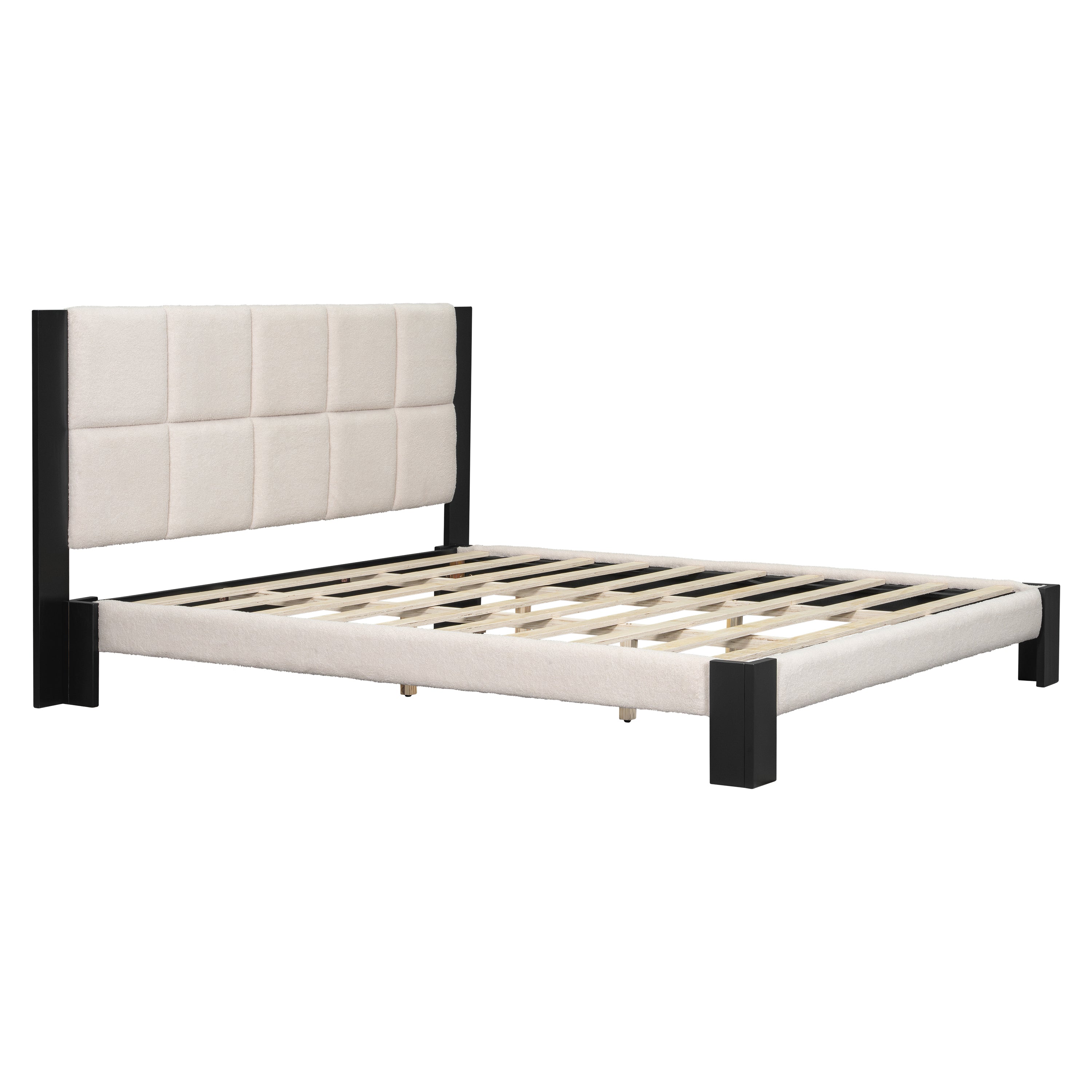 Boucle Cal King Bed Frame with Cube Headboard
