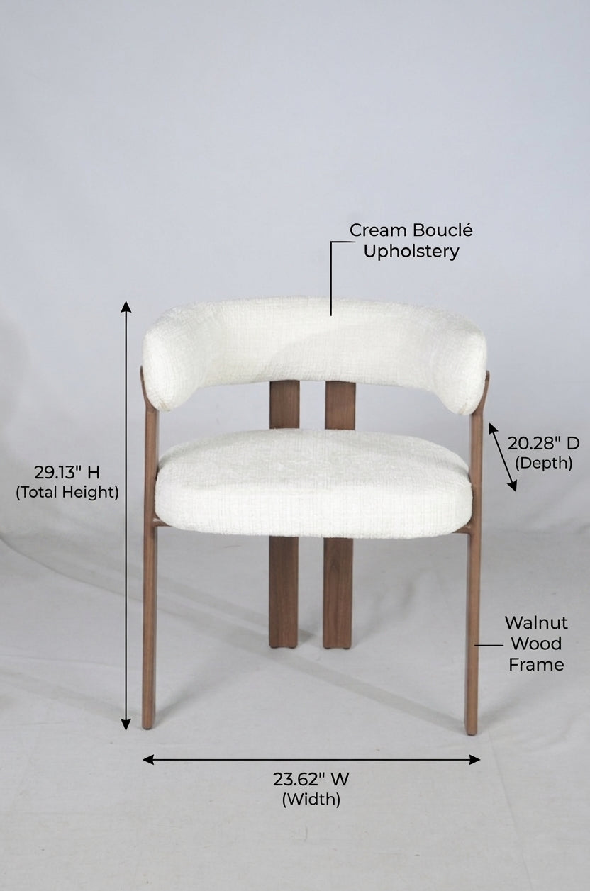 2-Piece Modern Bouclé Dining Chair Set, Curved Barrel Back Accent Side Chairs with Heavy-Duty Wood-Grain Metal Legs