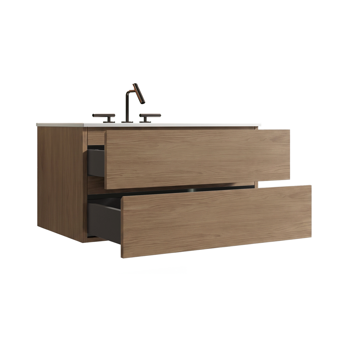 TIA Wall Mount 36" Bathroom Vanity, Walnut Brown, Ceramic Sink