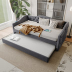 Twin Size Upholstered Daybed with Trundle and USB Charging Design