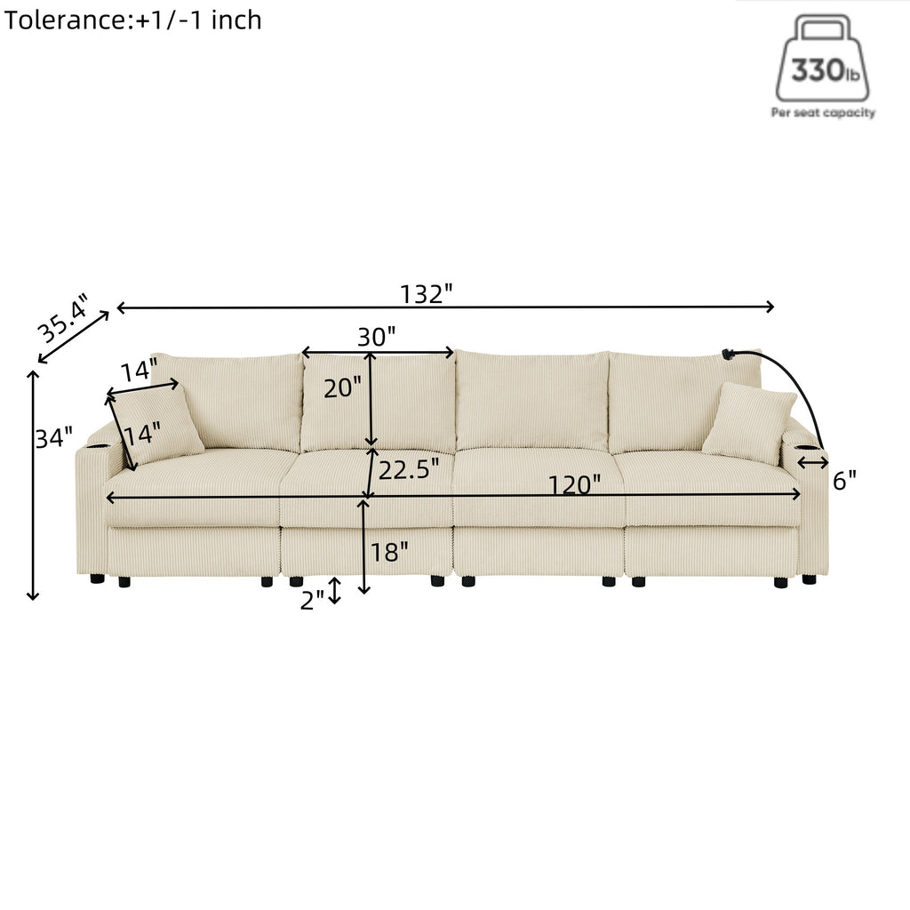 U-Shaped Couch with Storage and 2 Ottomans