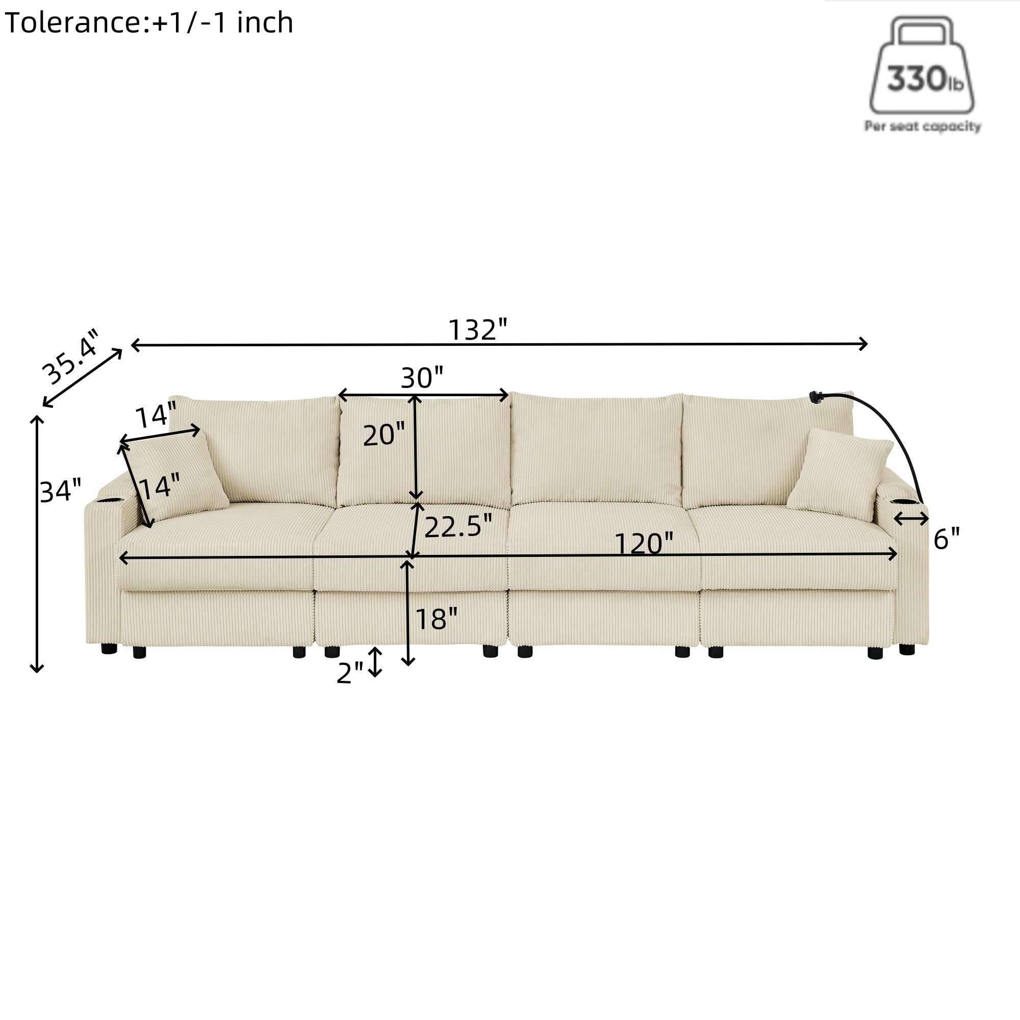 U-Shaped Couch with Storage and 2 Ottomans