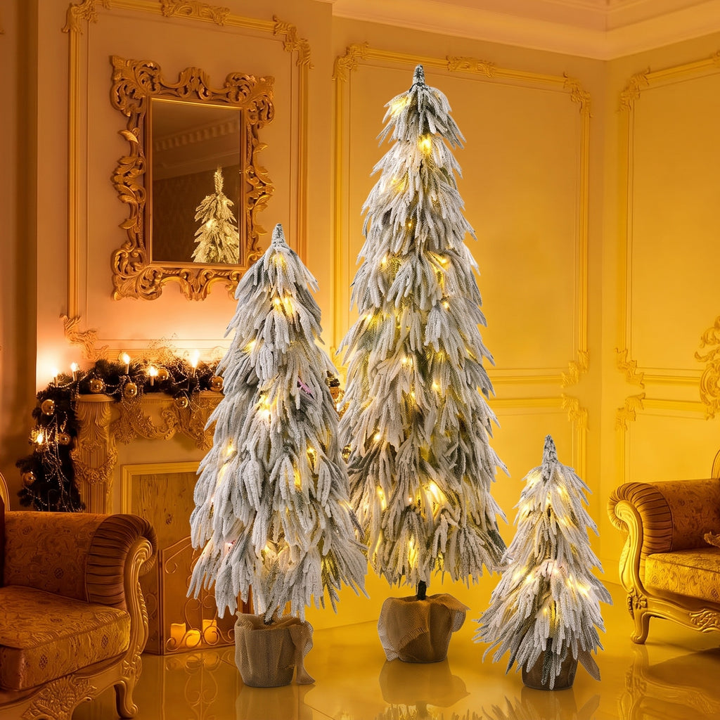 Pre-Lit Flocked Christmas Tree Set of 3
