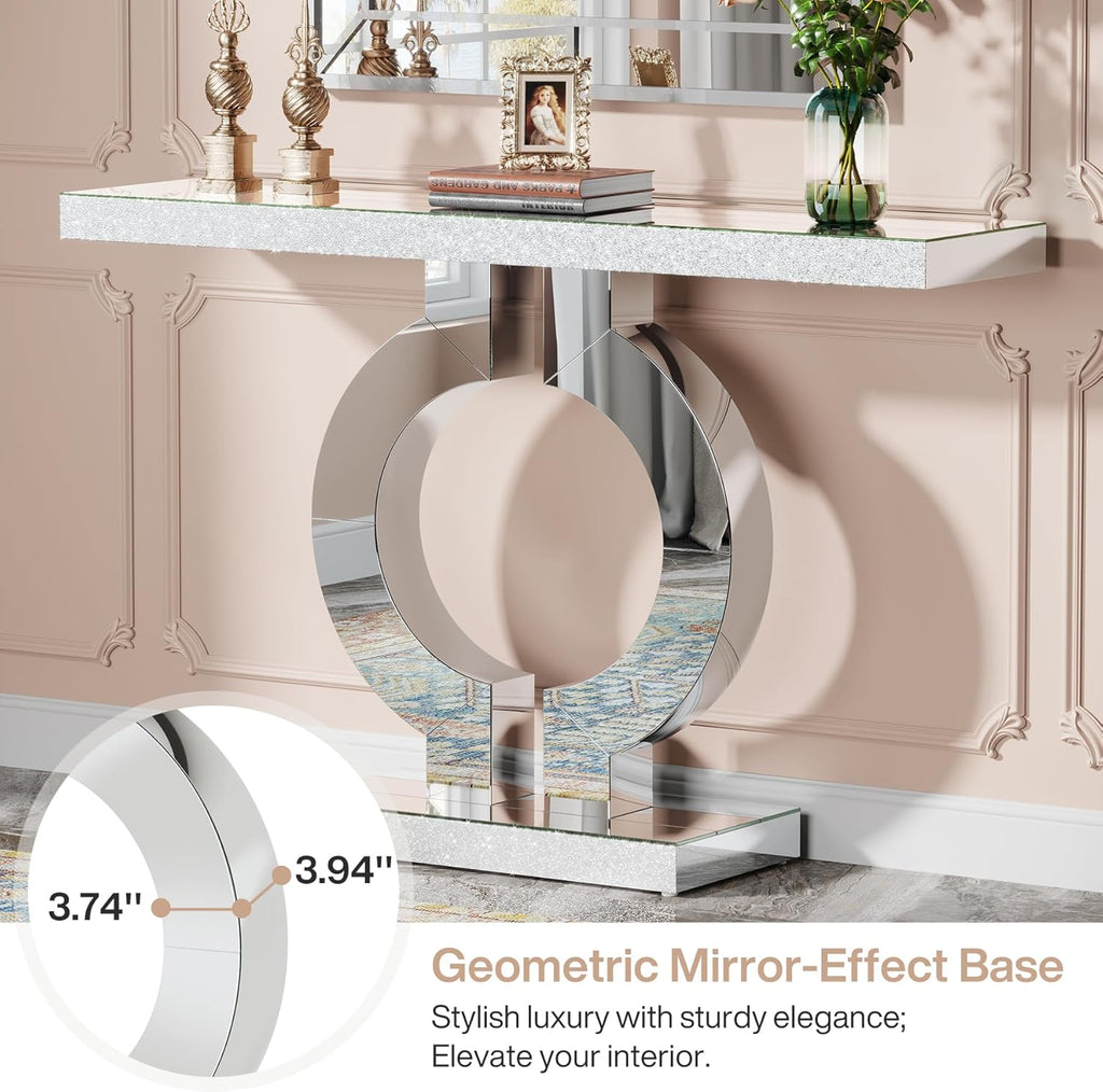 43" Modern Mirrored Console Table with O-Shaped Base
