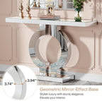 43" Modern Mirrored Console Table with O-Shaped Base