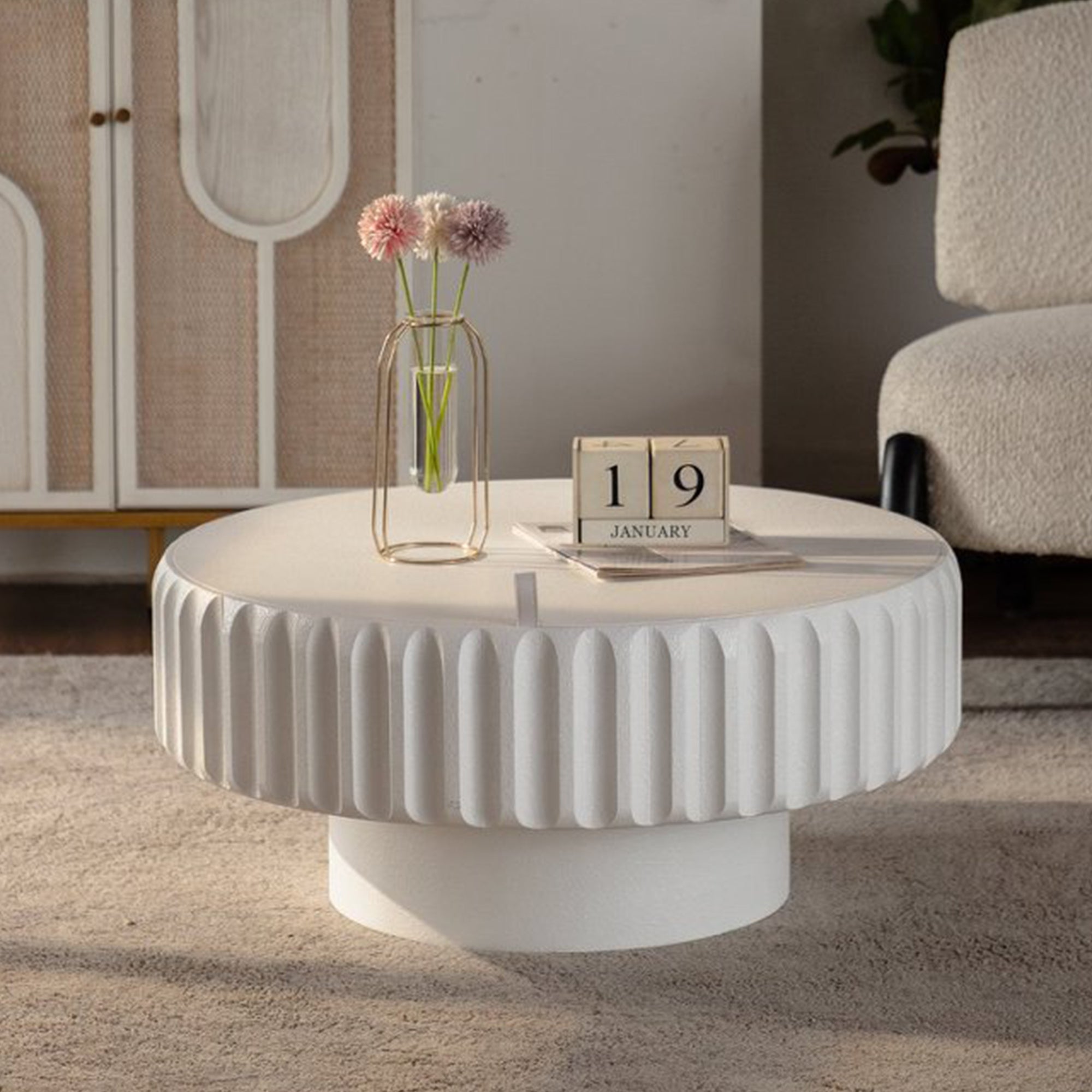 Round Fluted Storage Table with Lift-Off Lid