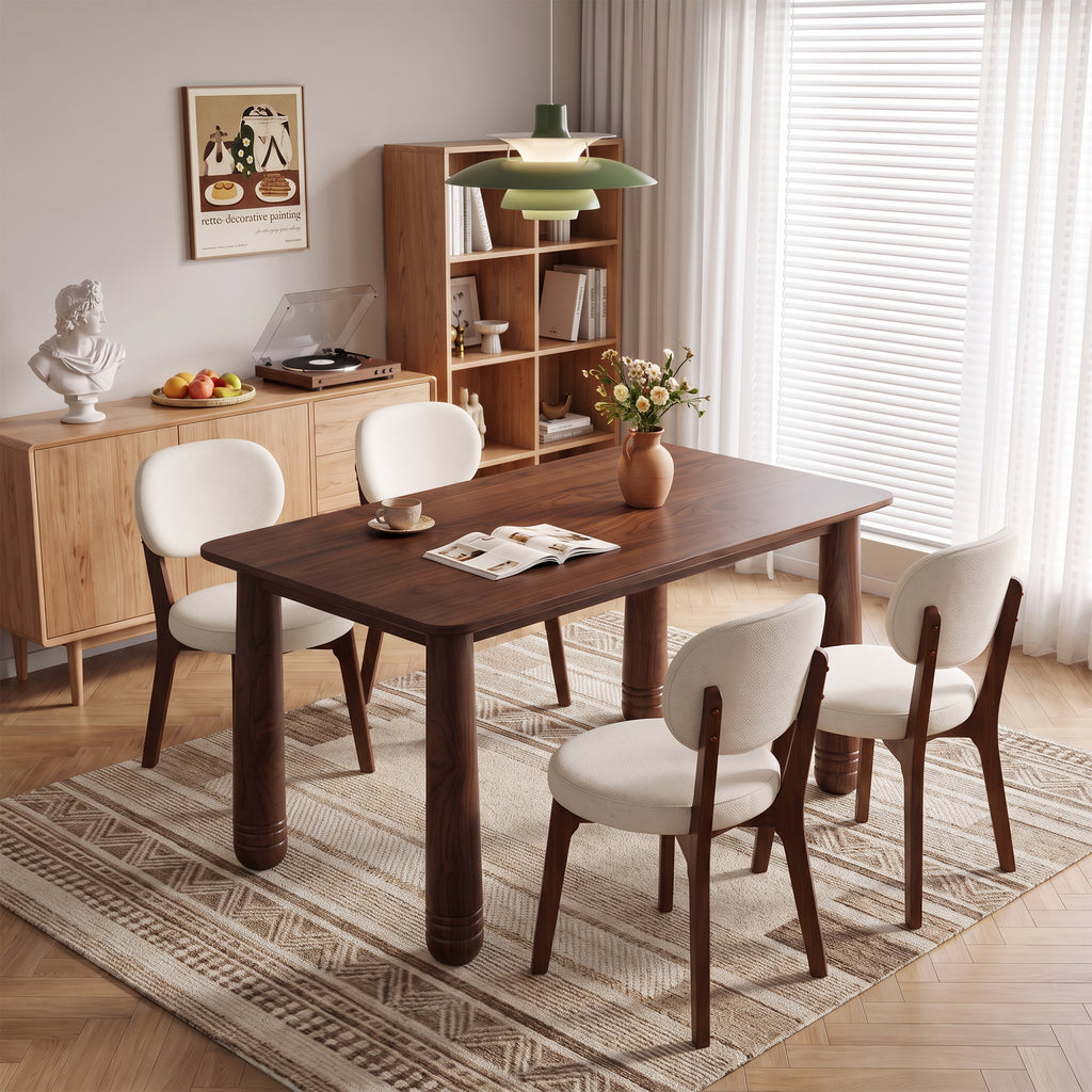 63" Solid Wood Dining Table Set with 4 Upholstered Chairs