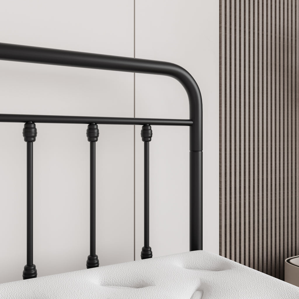 Metal Platform Bed Frame with Victorian Style Headboard