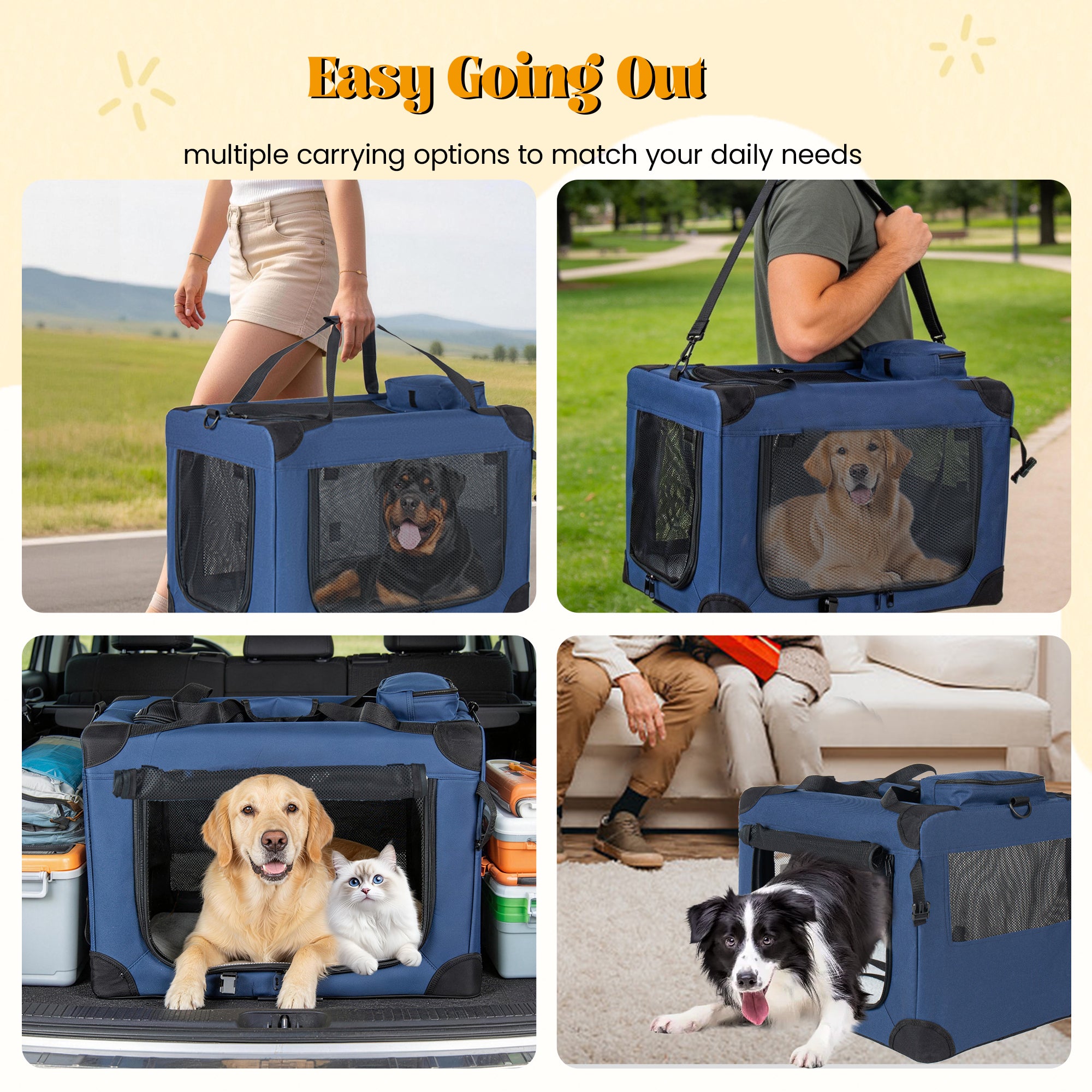 40" Soft Dog Crates Kennel with Mesh Windows