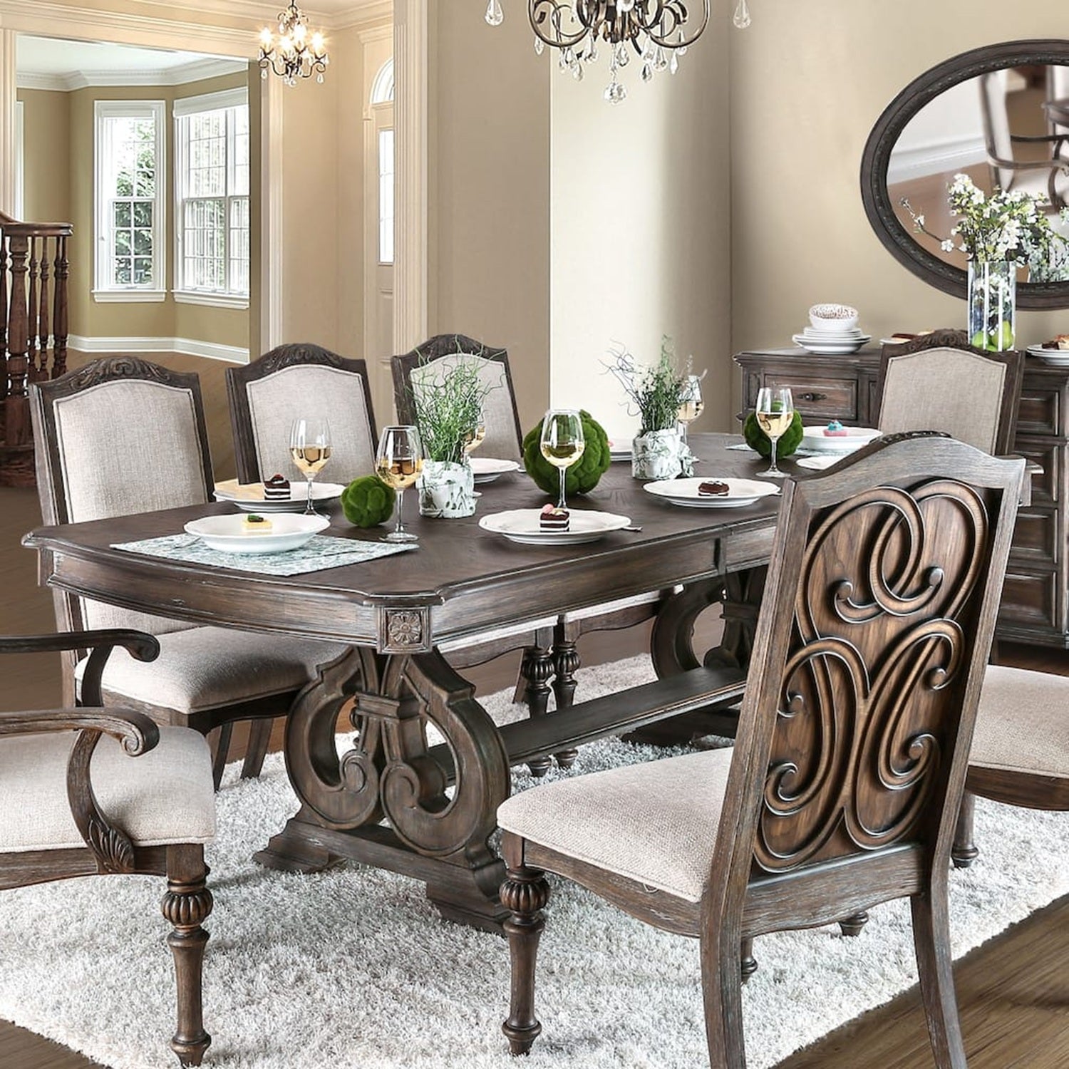 Dining Room 1pc Dining Table W Leaf Trestle Base Rustic