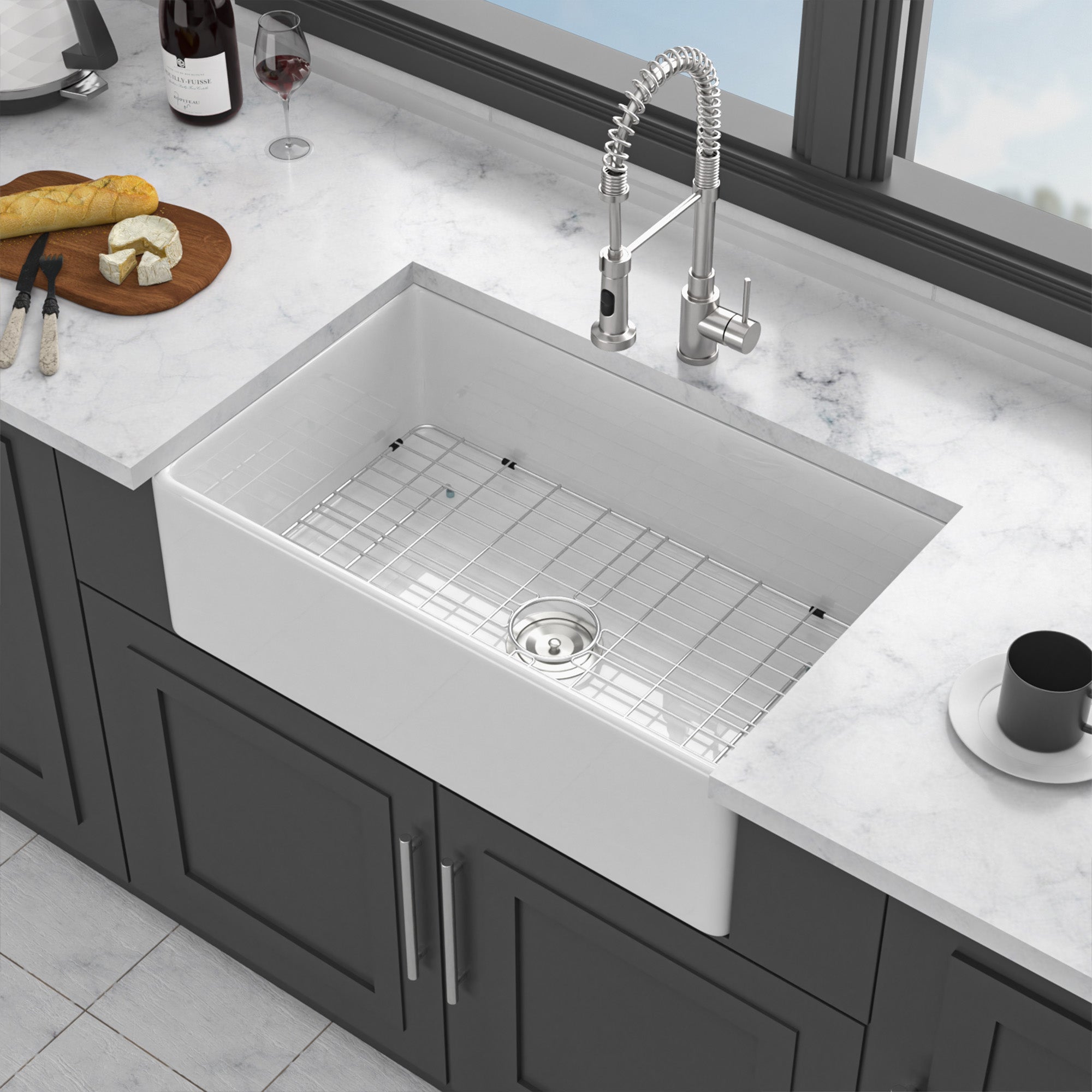 White Kitchen Sink - 33 x 18 x 10 Inch