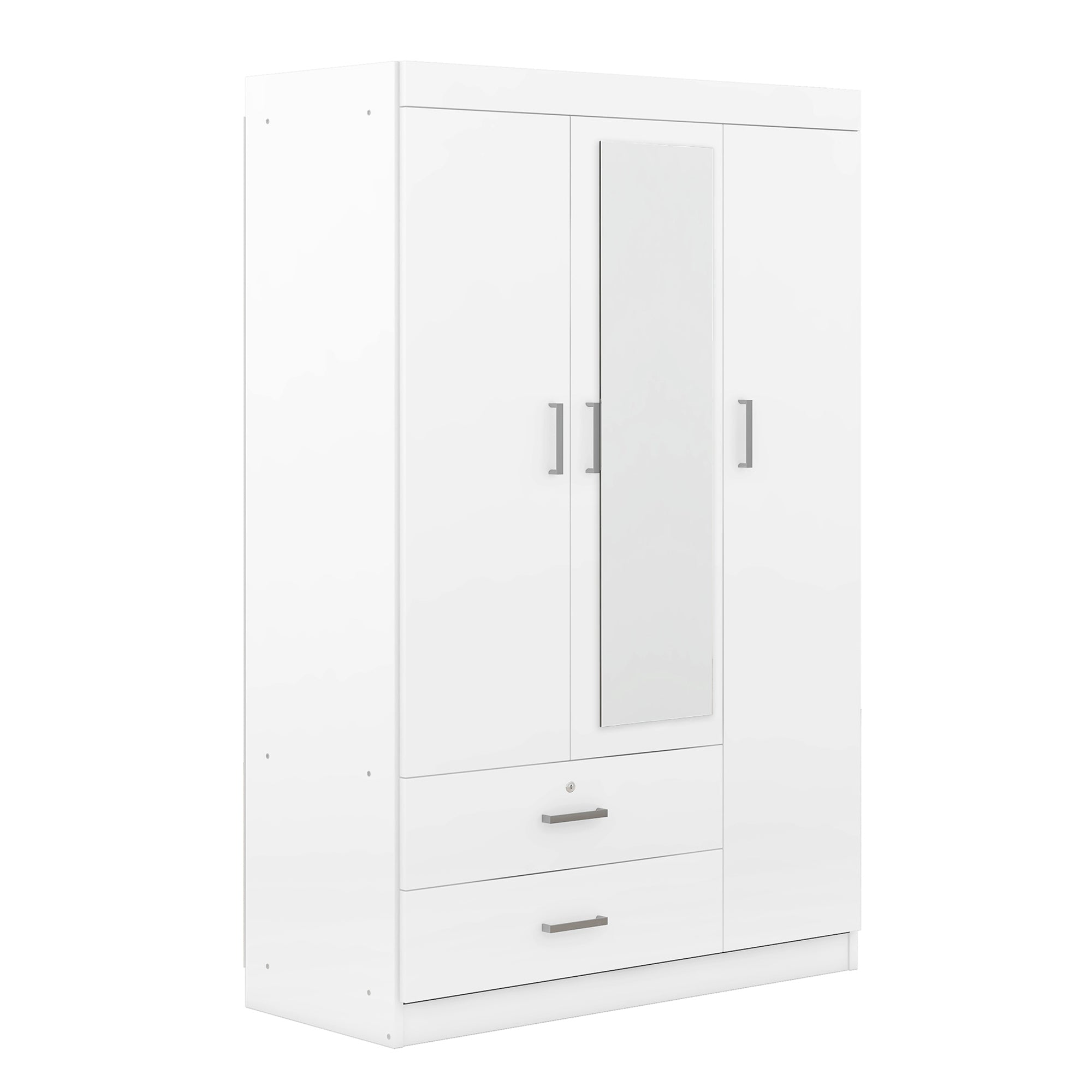 3-Door Mirror Wardrobe with Shelves