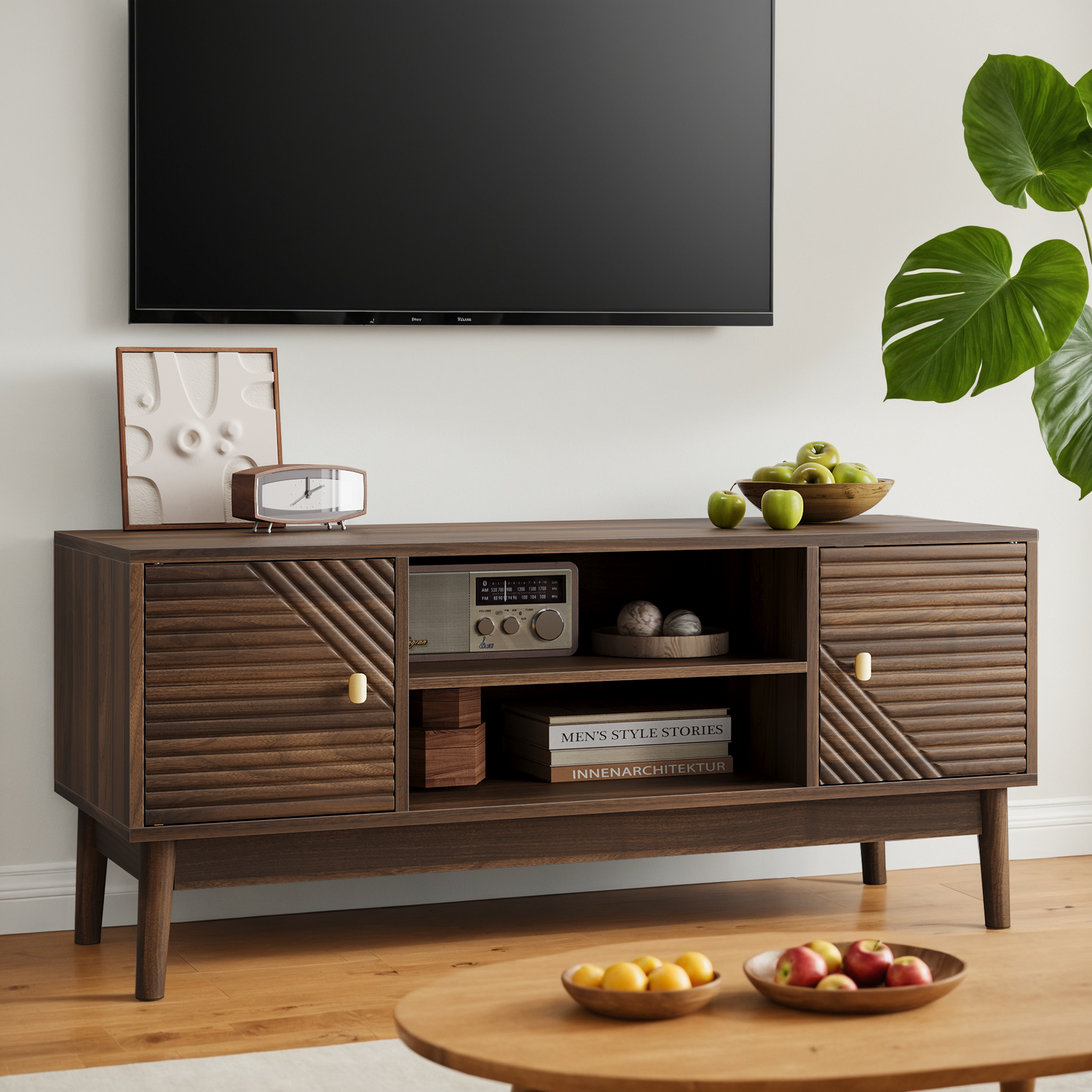 43.31 Inch TV Stand, Mid-Century Modern TV Stand