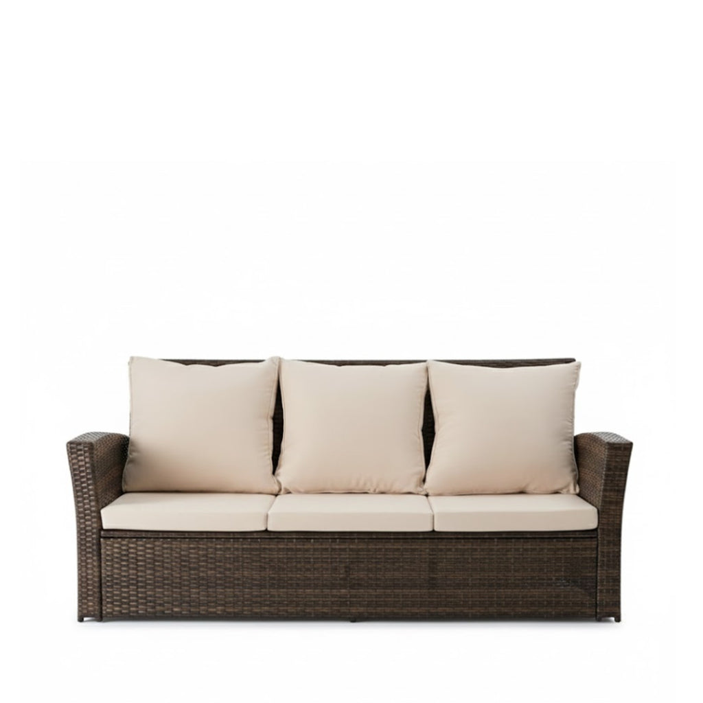 67.7" All-Weather Wicker 3-Seat Patio Sofa with Thick Beige Cushions