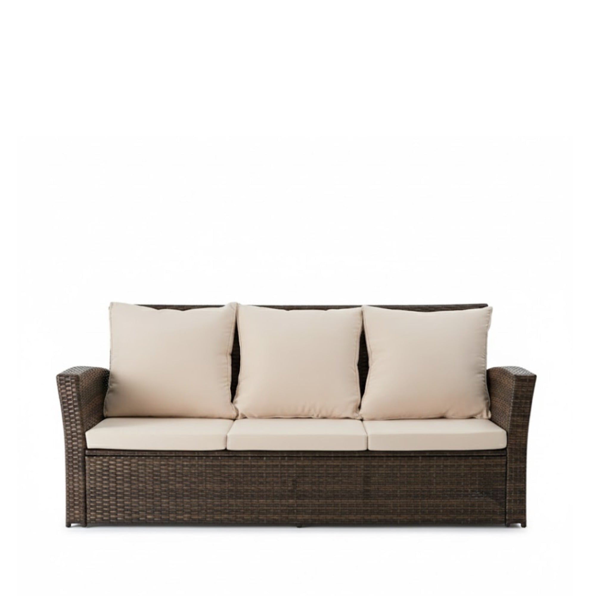 67.7" All-Weather Wicker 3-Seat Patio Sofa with Thick Beige Cushions