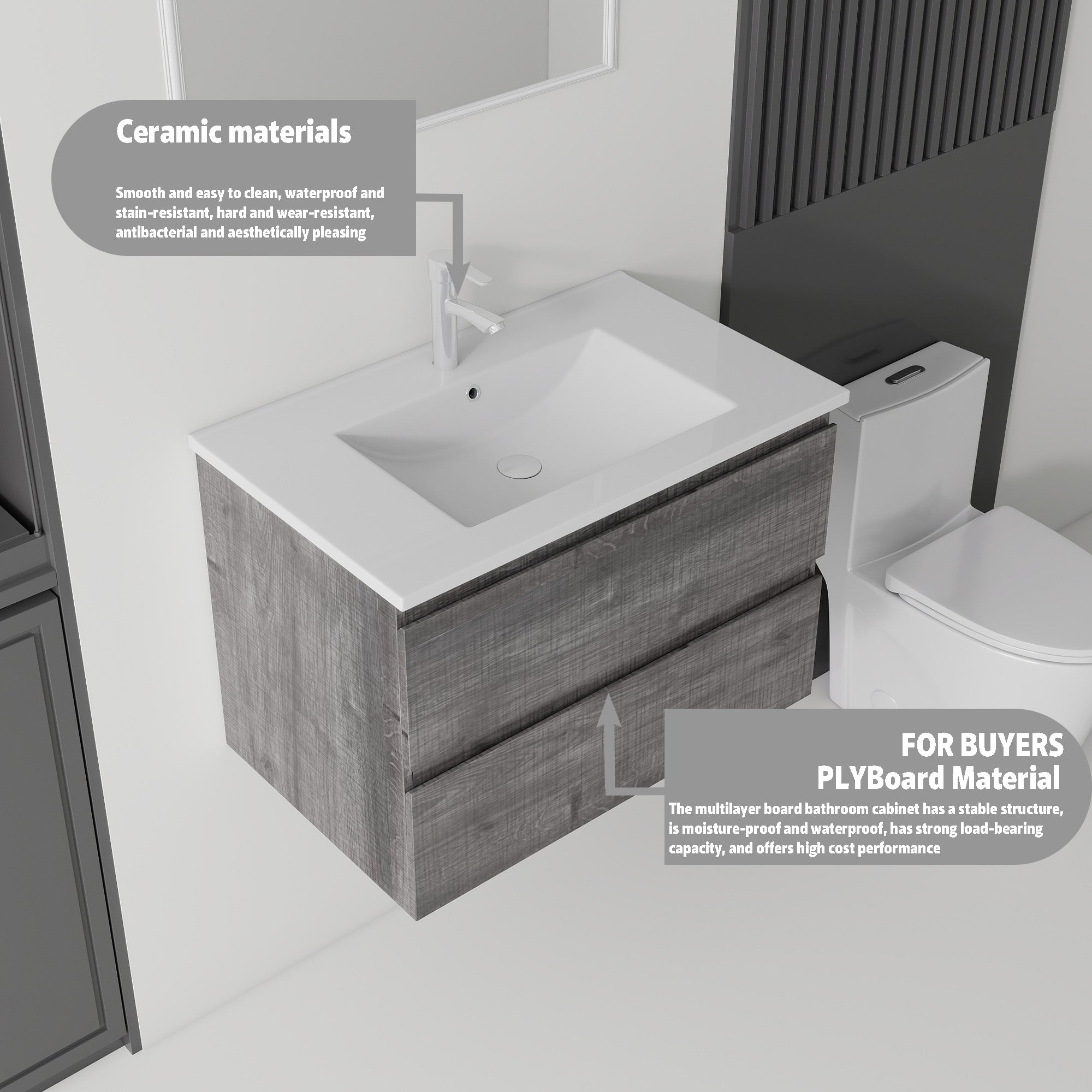 24 Inch Floating Bathroom Vanity with Sink
