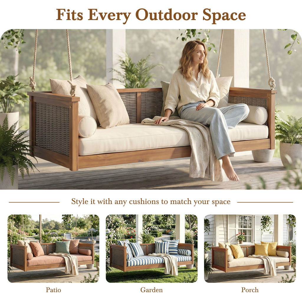 TOPMAX Outdoor Classic Solid Wood Twin Size Swing Bed