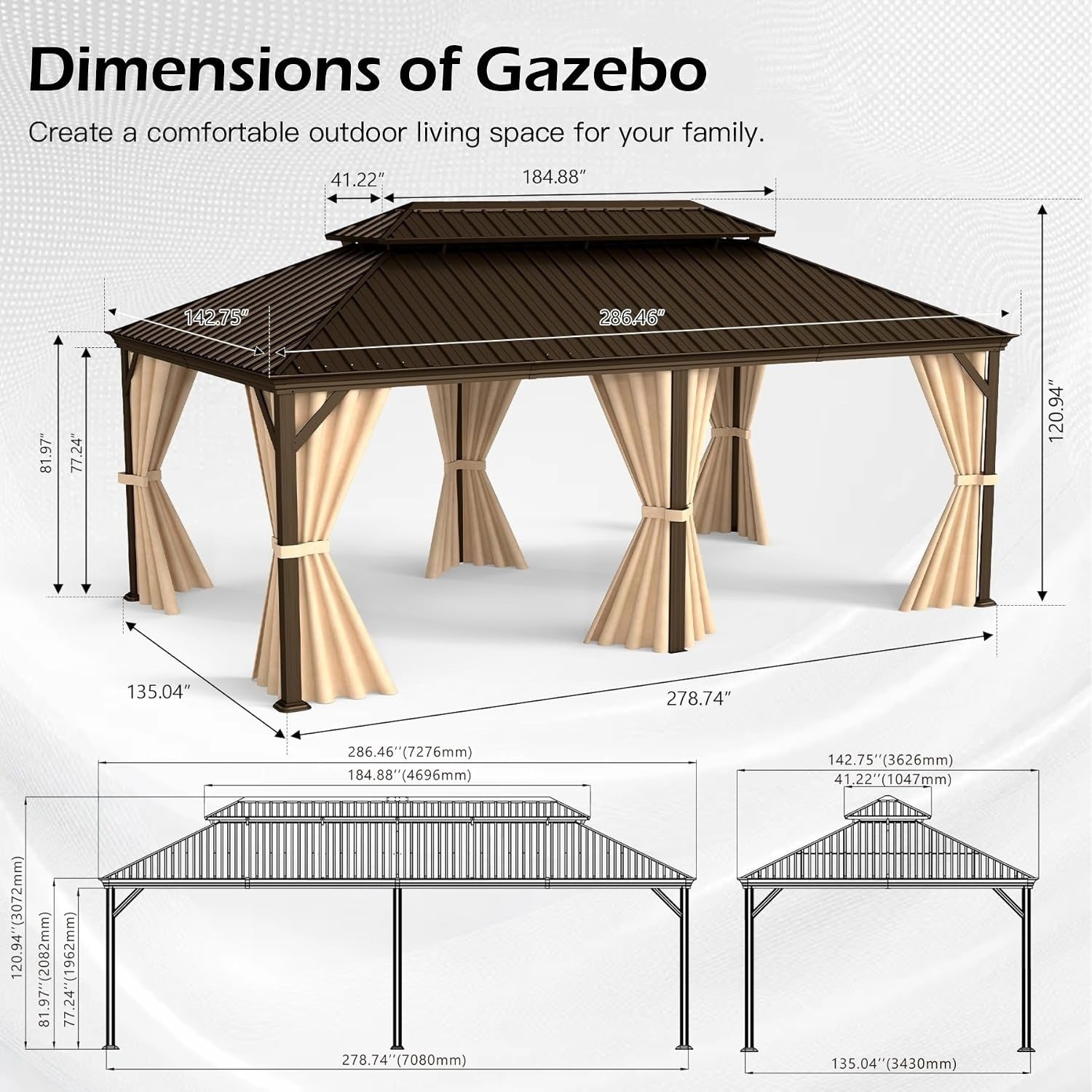 12x24FT Outdoor Hardtop Gazebo with Drainage System