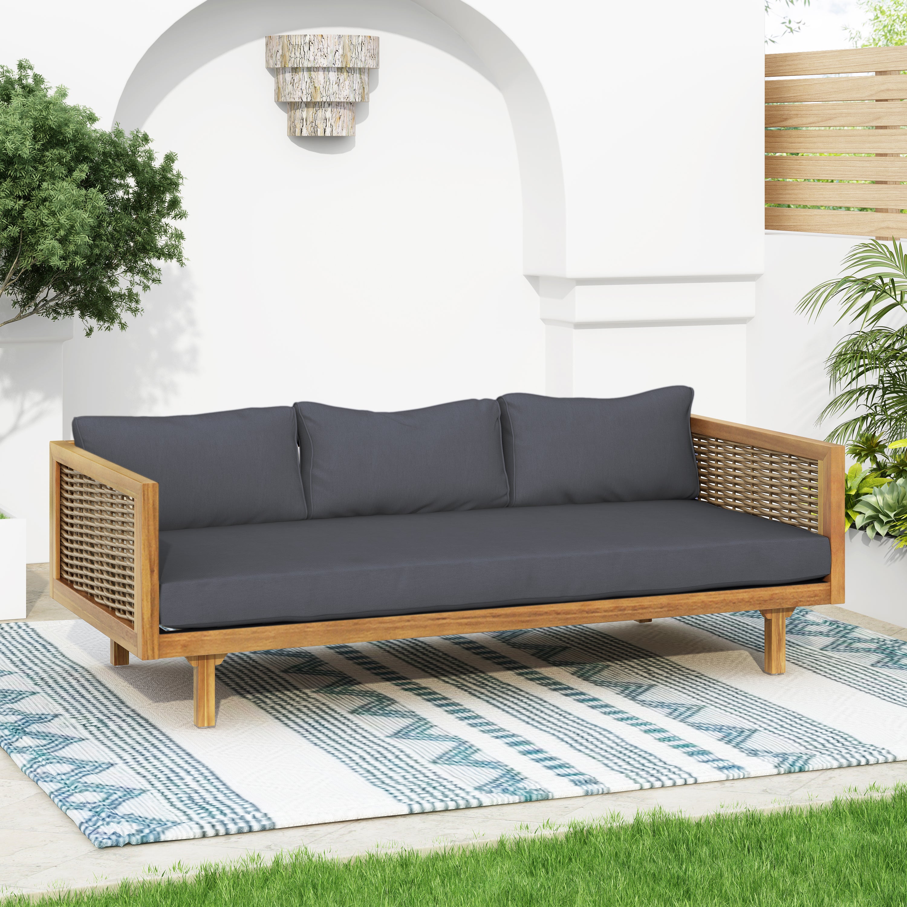 Claremont 3 Seater Daybed With Rattan Arms (Dark)