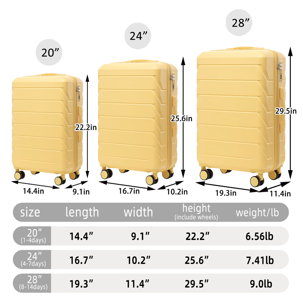 3-Piece ABS Spinner Wheel Luggage Set in Yellow