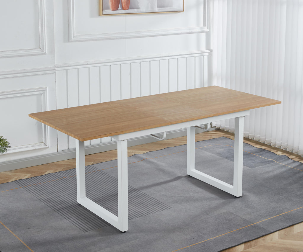 Oak Color Square Extendable Dining Table with Metal Leg