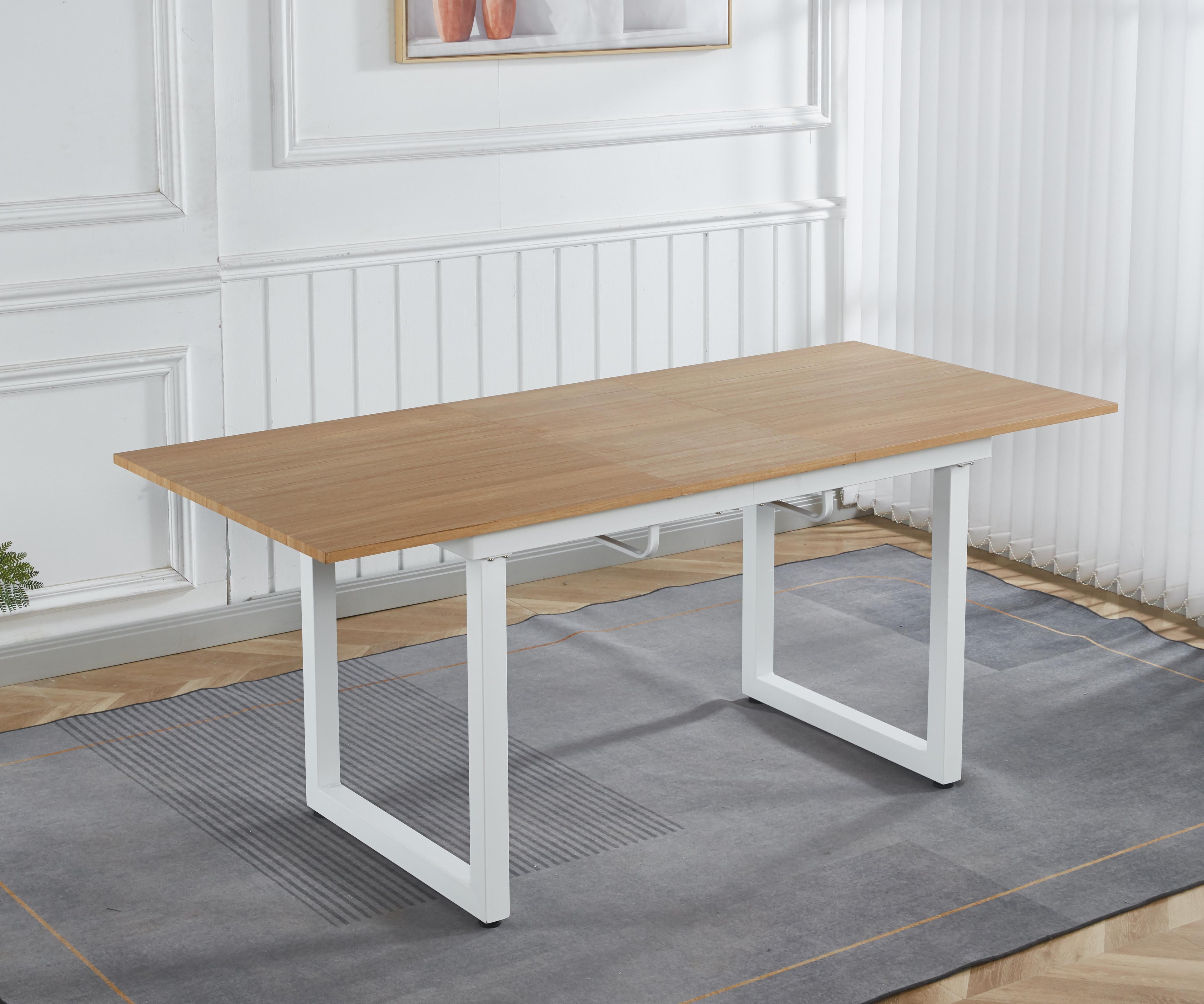 Oak Color Square Extendable Dining Table with Metal Leg