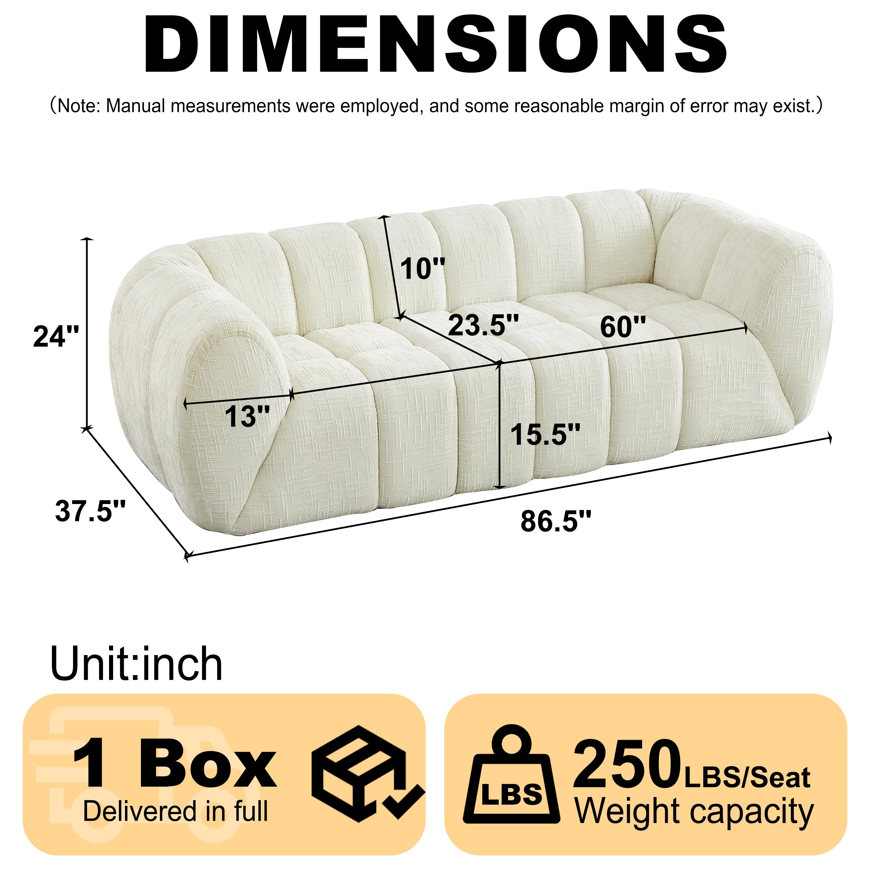 Chenille Pure Foam Sofa, Modern Quilted Cloud Sofa