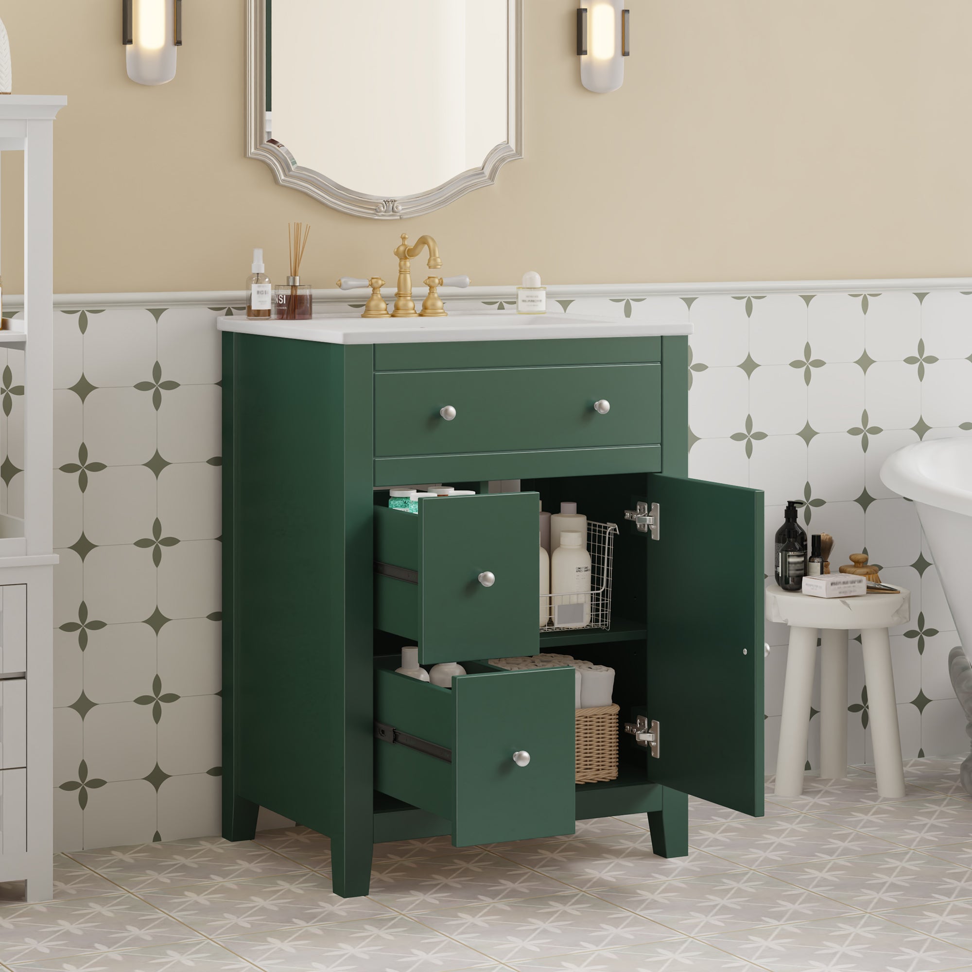 24" Modern Bathroom Vanity with Ceramic Basin