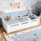 Twin Size Floor Platform Bed with Full-length Guardrails
