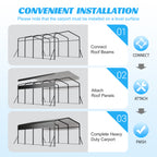 13x20 FT Metal Carport with Upgraded Triangle Reinforced Frame