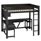 Wood Full Size Gaming Loft Bed with Desk, Storage Shelves, LED and Charging Station