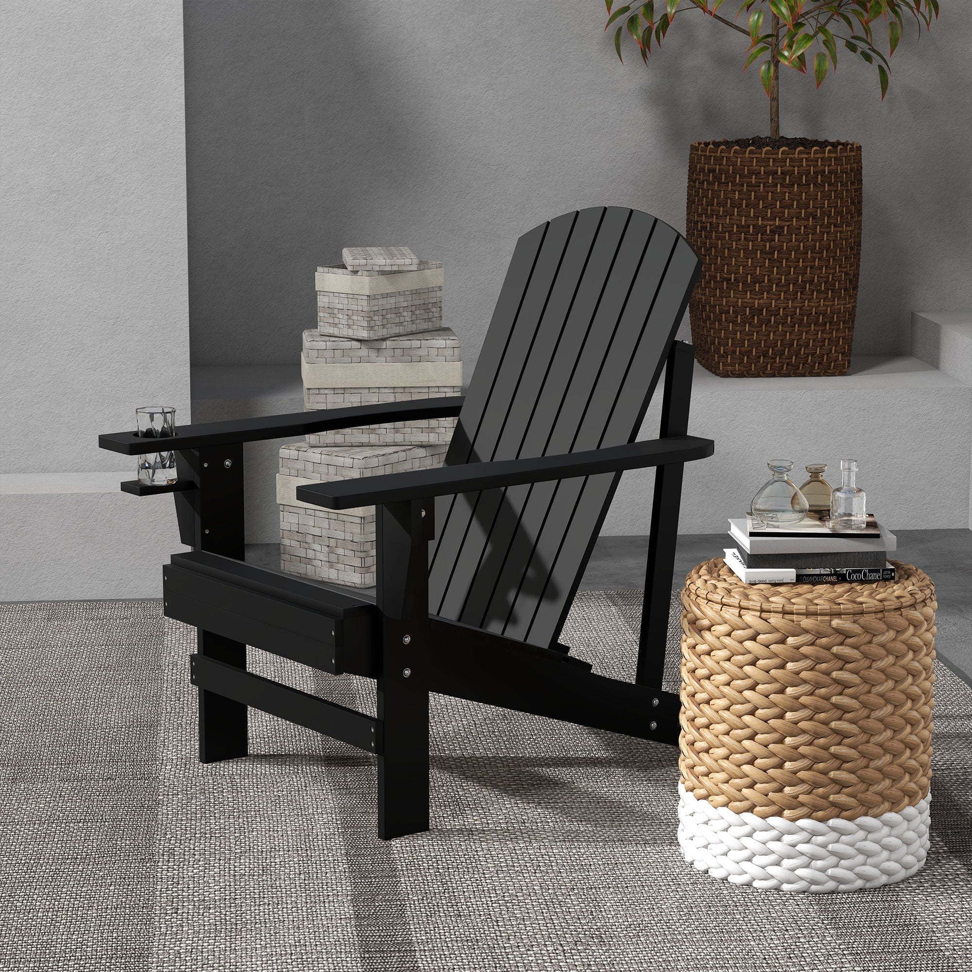 Classic Wood Adirondack Chair with Cupholder