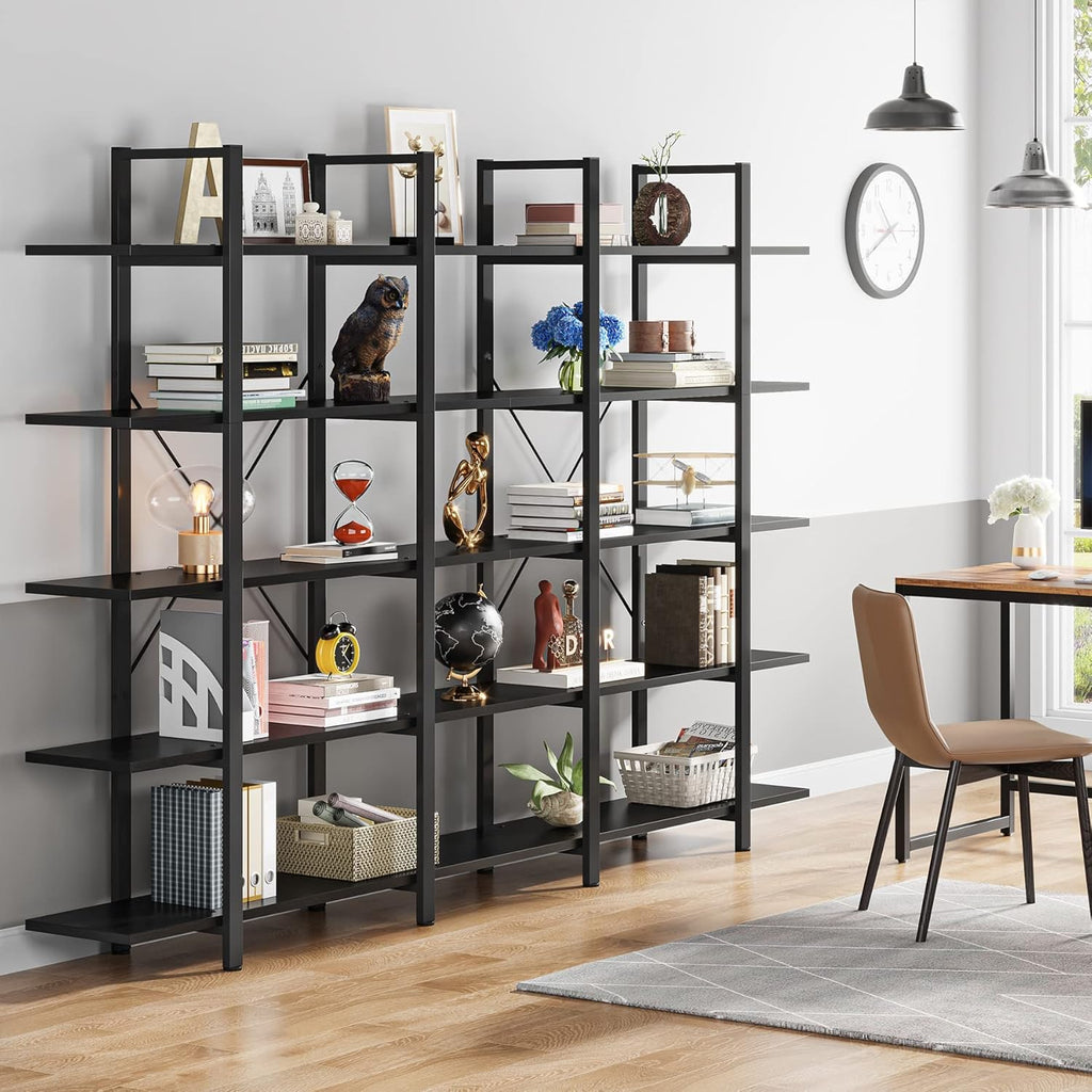 70.07" Height 5-Tier Vintage Industrial Black Bookshelf