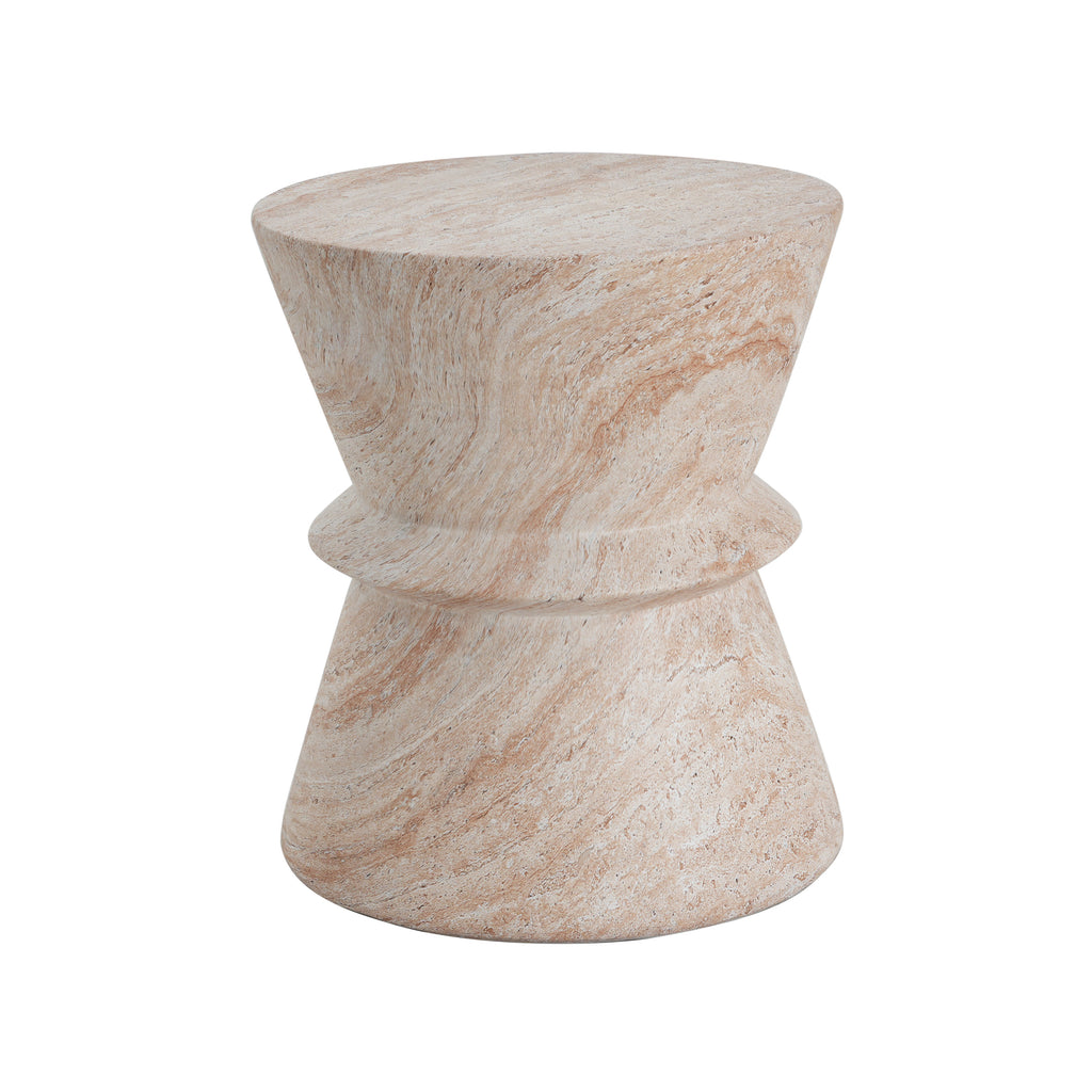 Outdoor Indoor Lightweight Concrete Side Table, Travertine Finish