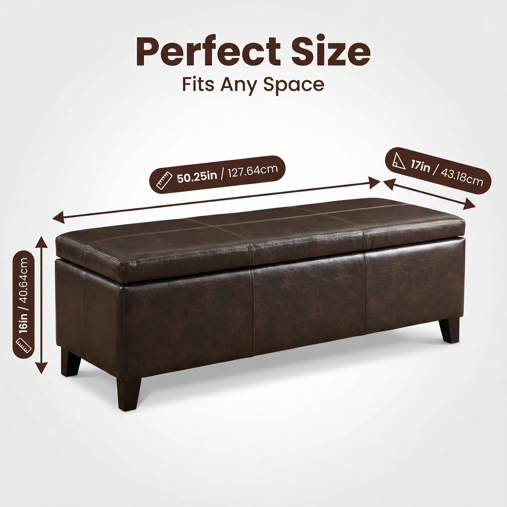 50.25 Inch Wide Contemporary Rectangle Storage Ottoman Bench