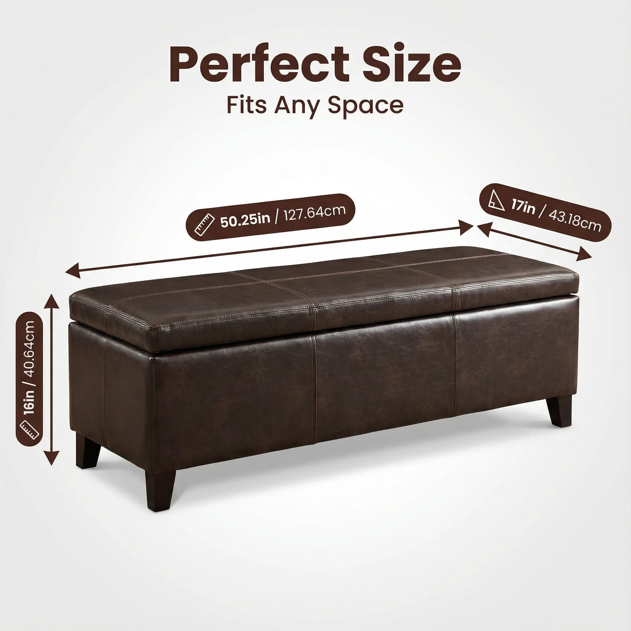 50.25 Inch Wide Contemporary Rectangle Storage Ottoman Bench