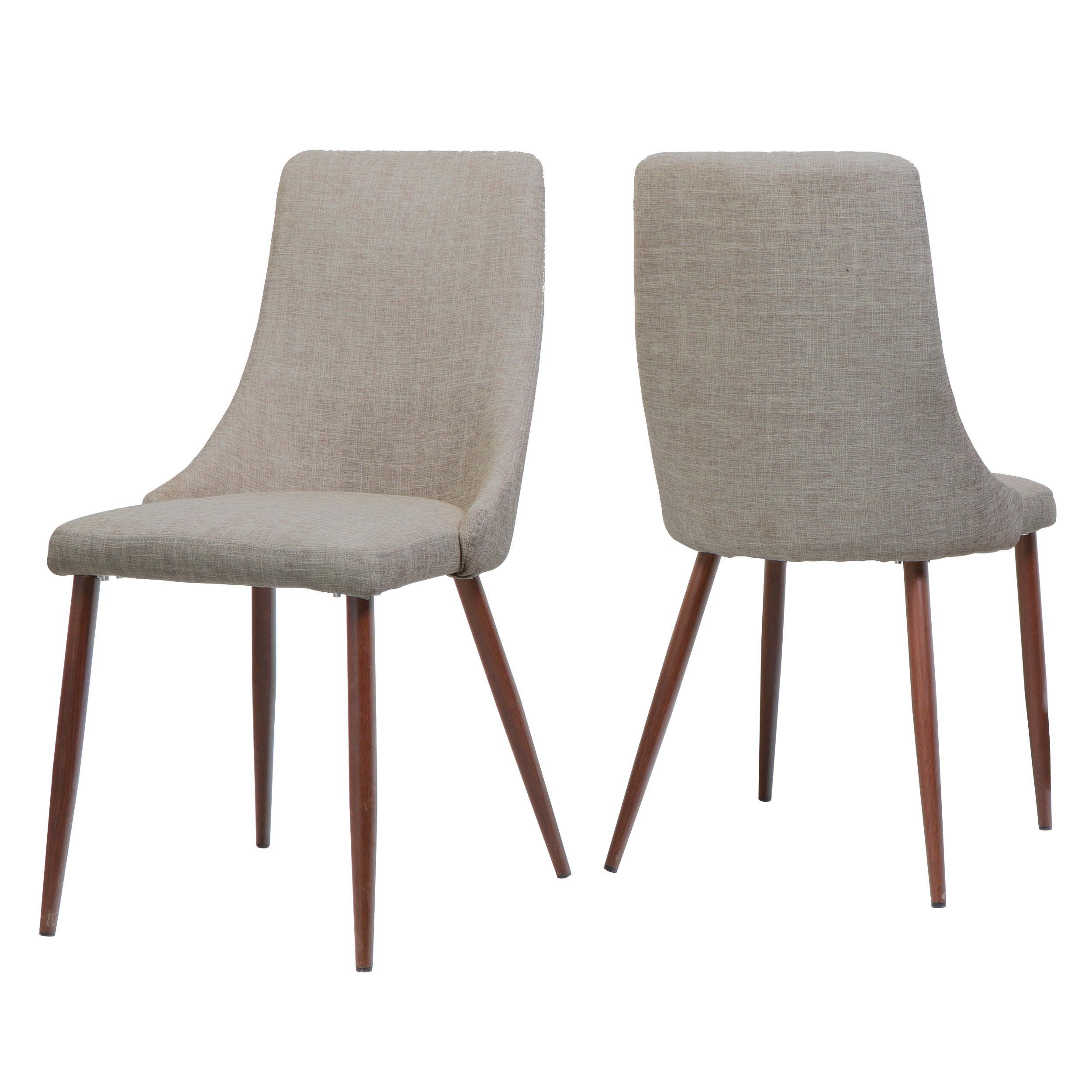 Mid Century Modern Fabric Armless Dining Chairs, Set of 2, Wheat and Dark