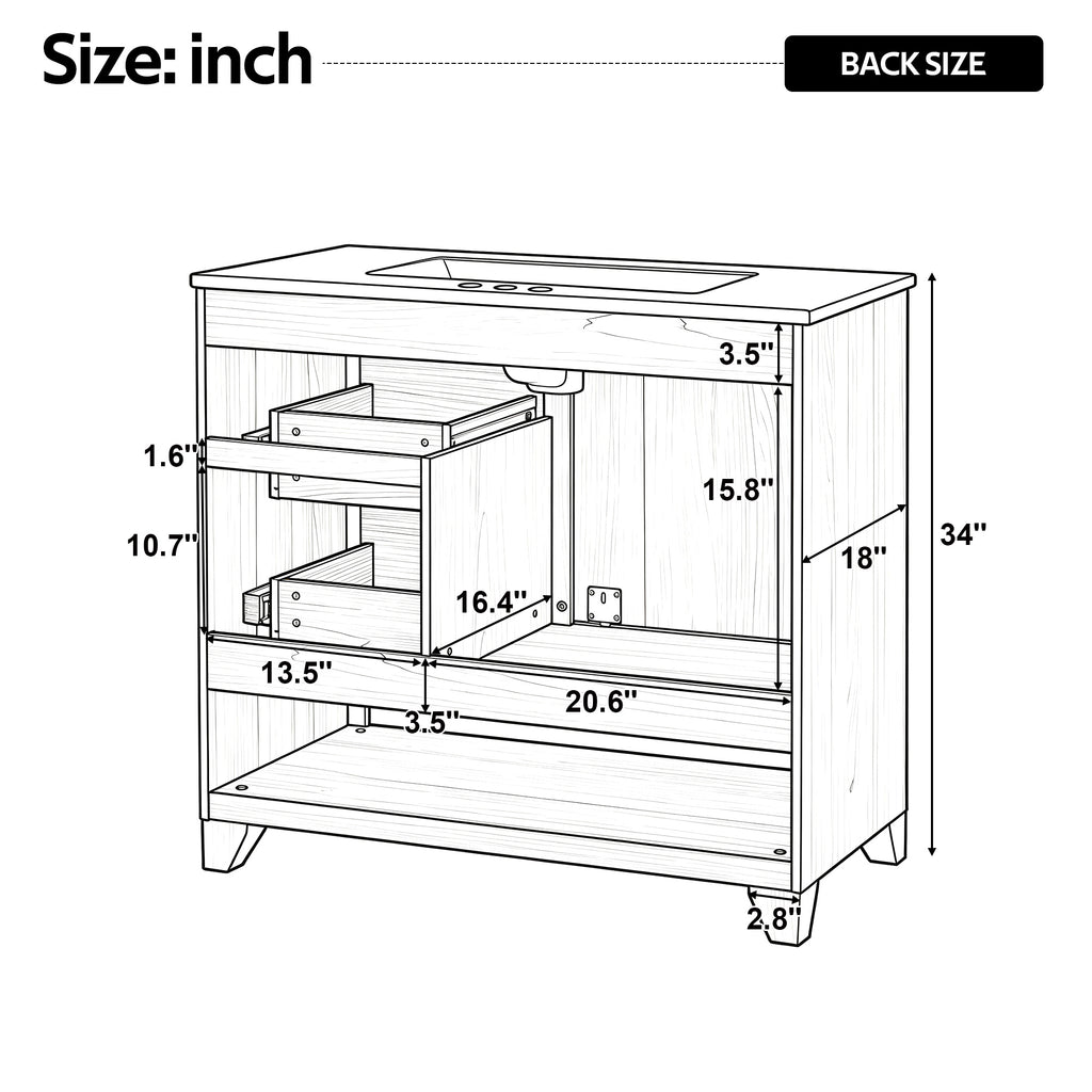 36" Bathroom Vanity with Ceramic Sink