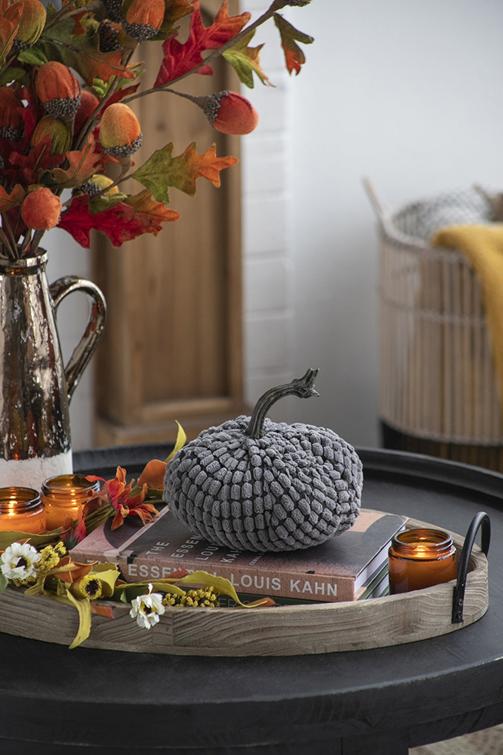 Set of 2, 6.5x6.5x6"H Chenille Weighted Pumpkins