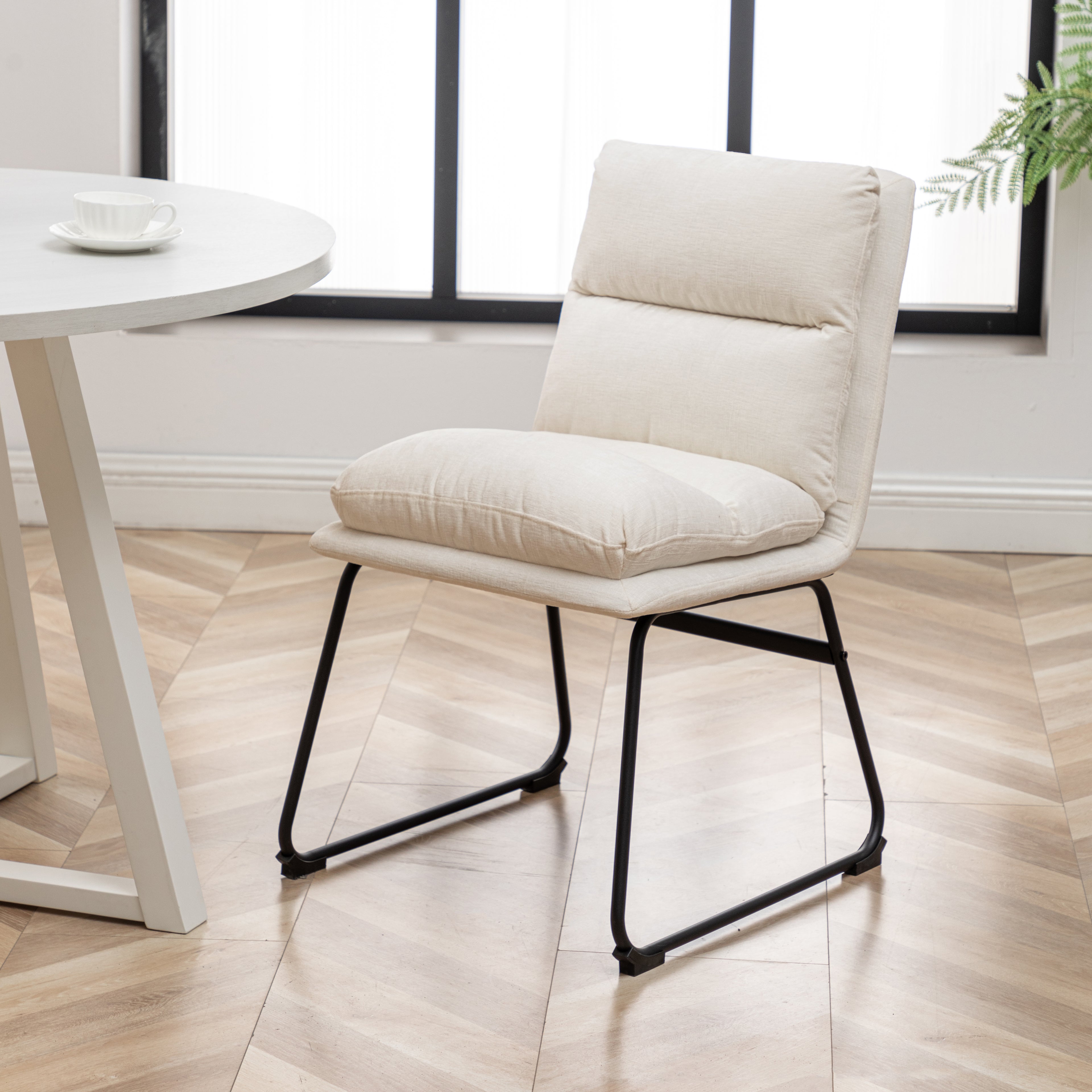 Innes 5-Piece Round Dining Set, Trestle Dining Table with 4 Stylish Chairs, Vanilla